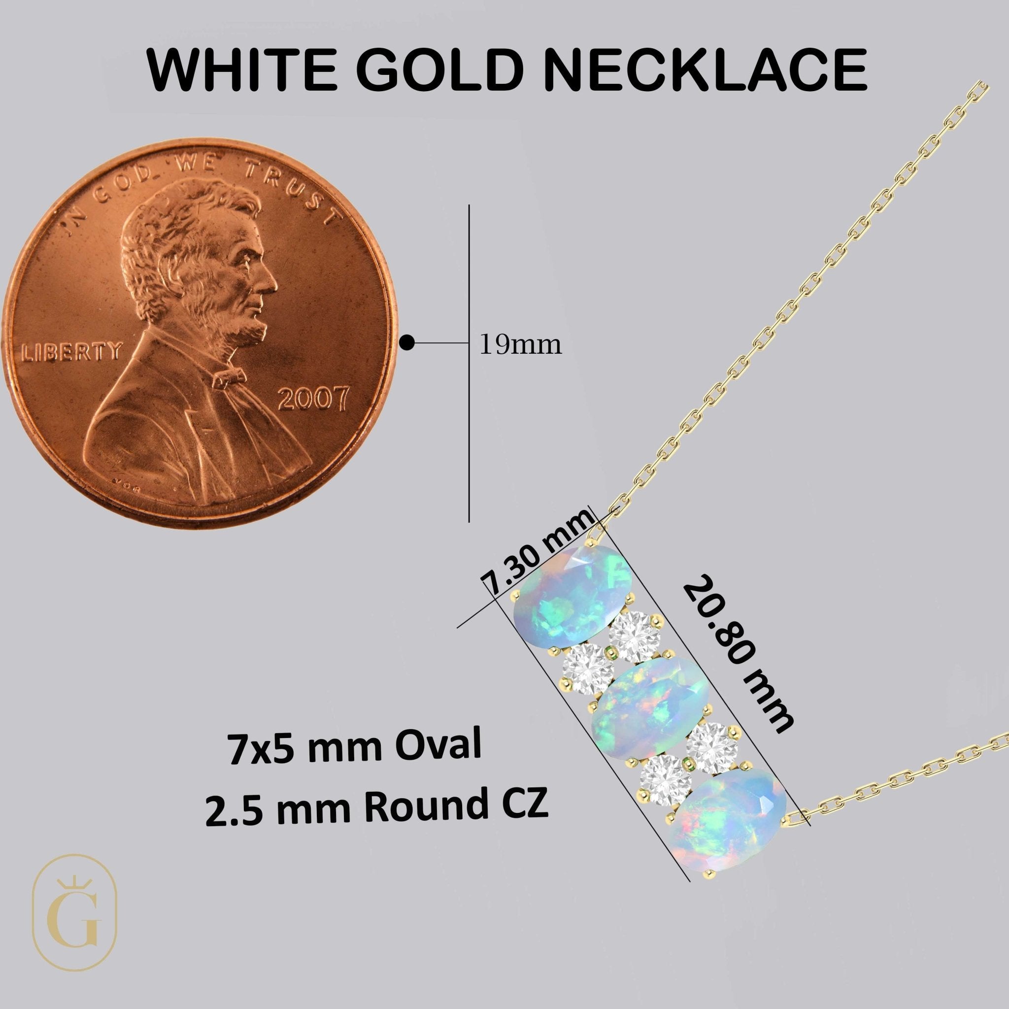 Oval Shape Natural White Opal 3 Stone Pendant Necklace - Goodstone Jewels