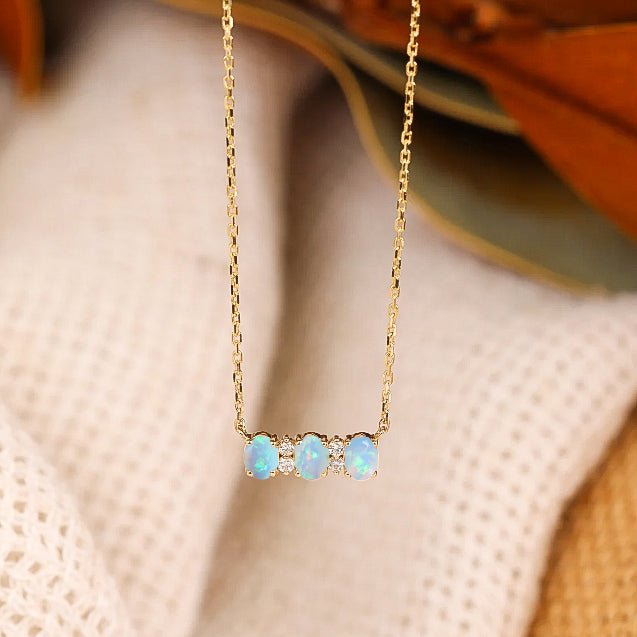 Oval Shape Natural White Opal 3 Stone Pendant Necklace - Goodstone Jewels