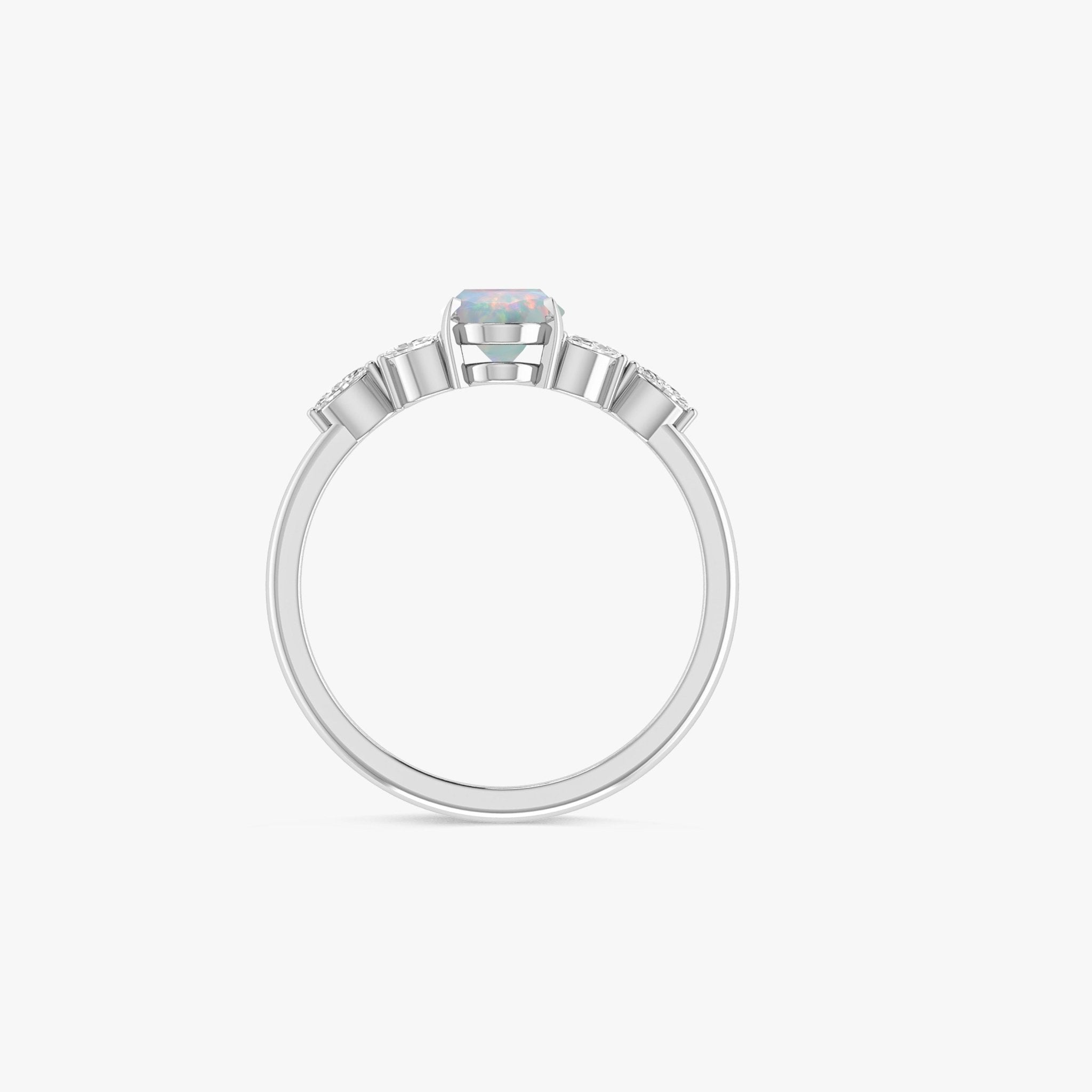 Oval Shape Natural White Opal Statement Ring in Silver & Yellow Gold Filled - Goodstone Jewels