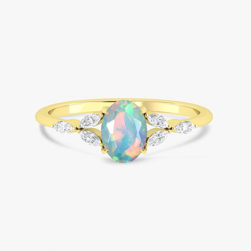 White Opal Leaf Ring in Silver & Gold Filled