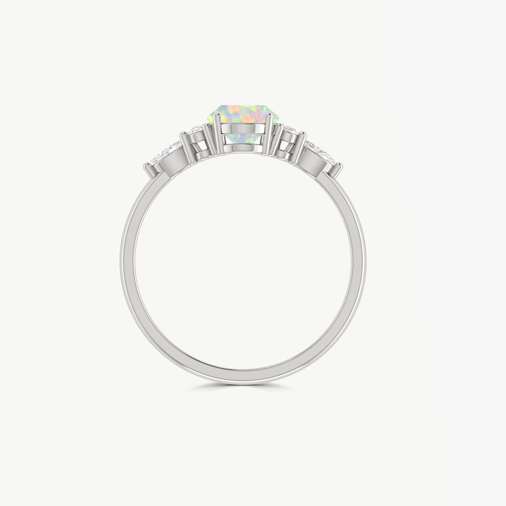 Oval Shape Natural White Opal & Zircon Solitaire with Accents Ring - Goodstone Jewels