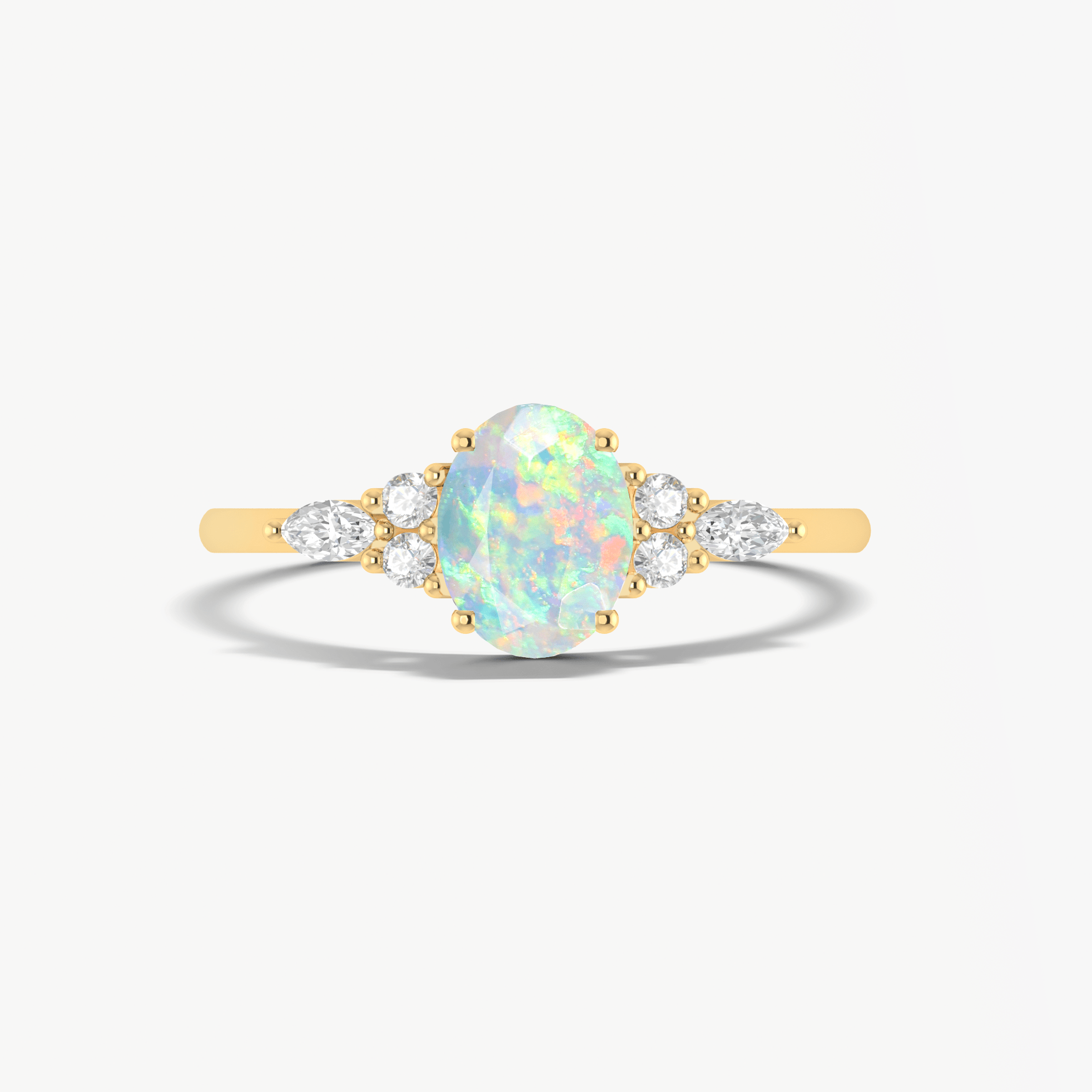 Oval Shape Natural White Opal & Zircon Solitaire with Accents Ring - Goodstone Jewels