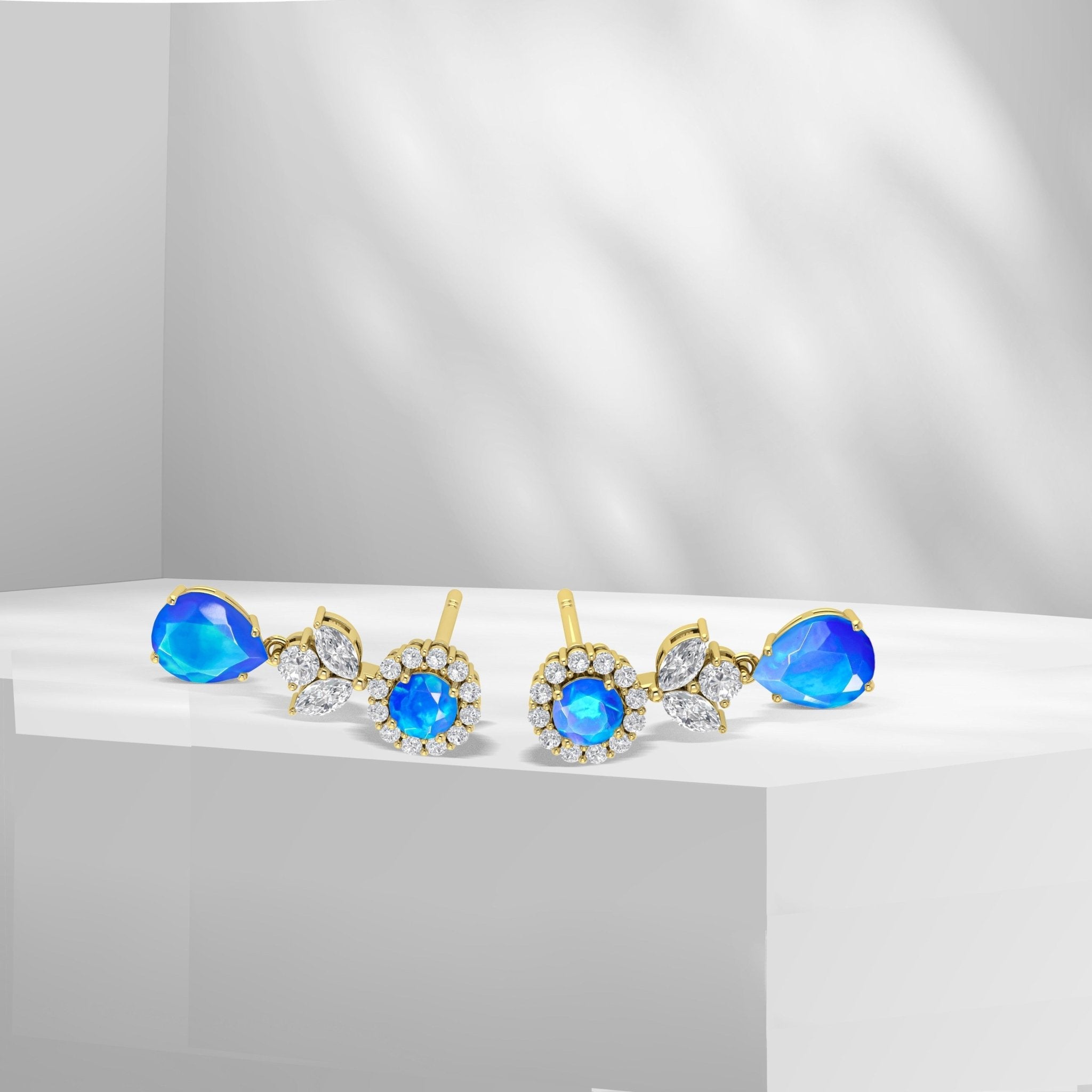 Paraiba Fire Dual Opal Drop and Stud Earring - Goodstone Jewels