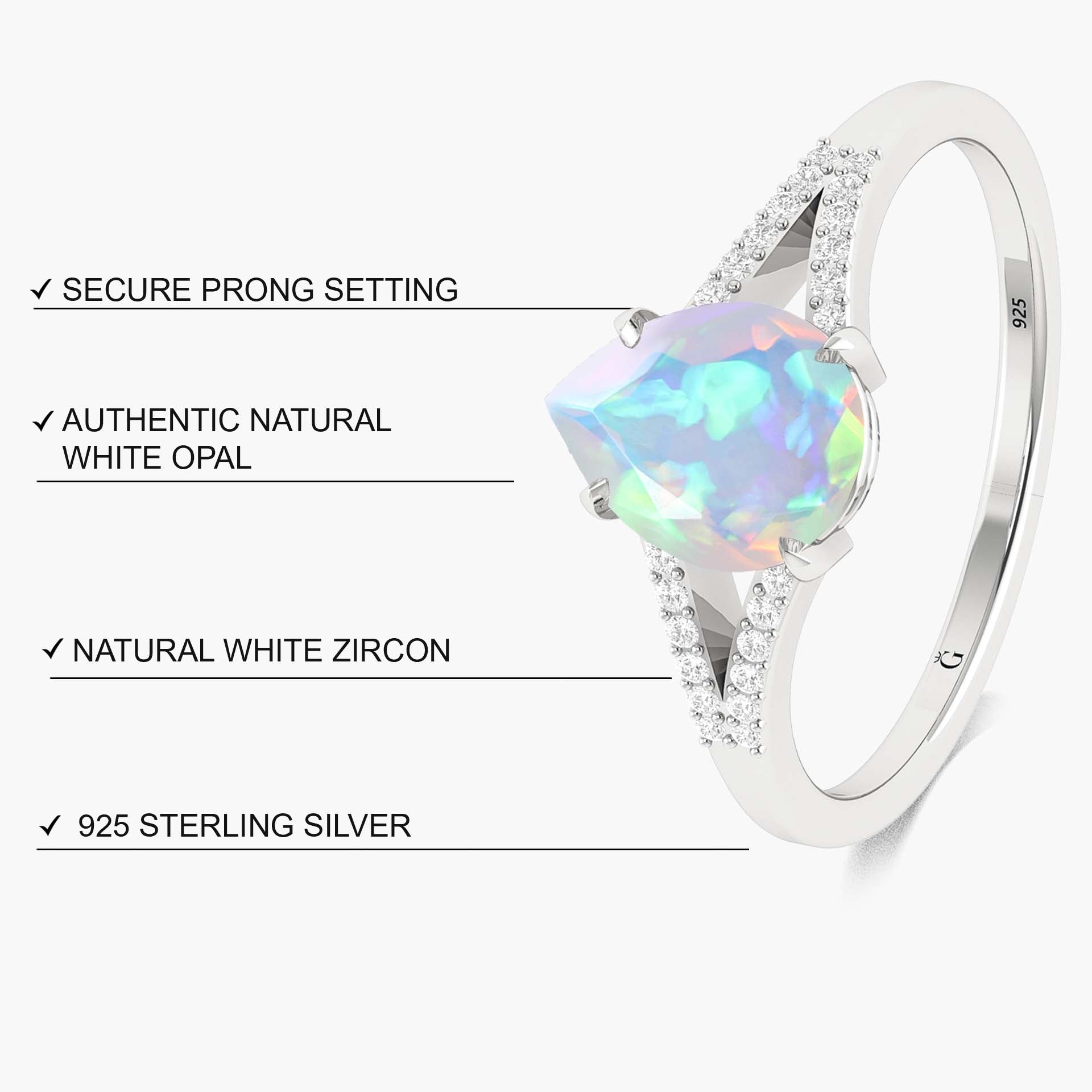 Pear Shape 1.2 Carat Natural White Opal Statement Ring - Goodstone Jewels