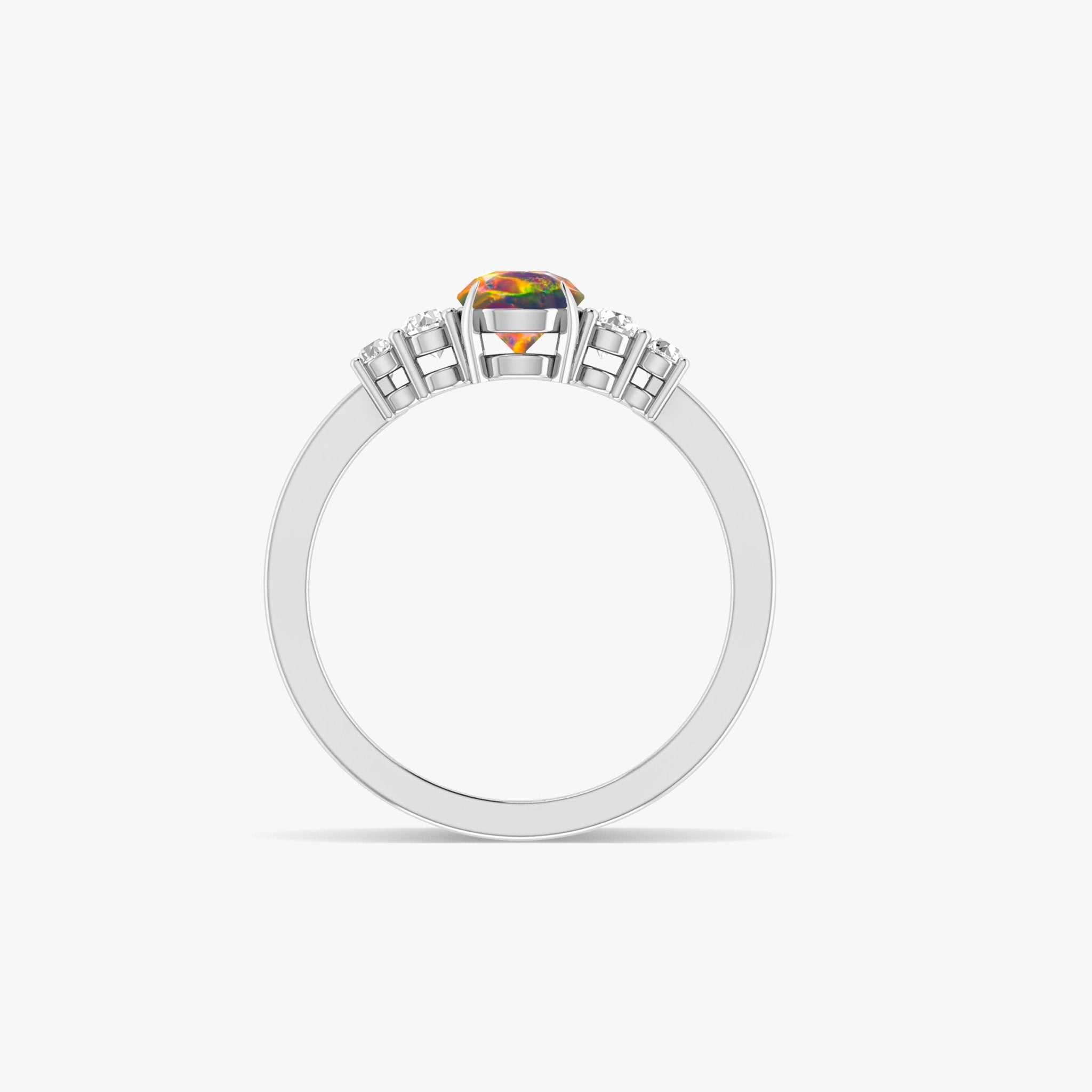 Pear Shape 7X5MM Natural Fire Black Opal Statement Ring - Goodstone Jewels