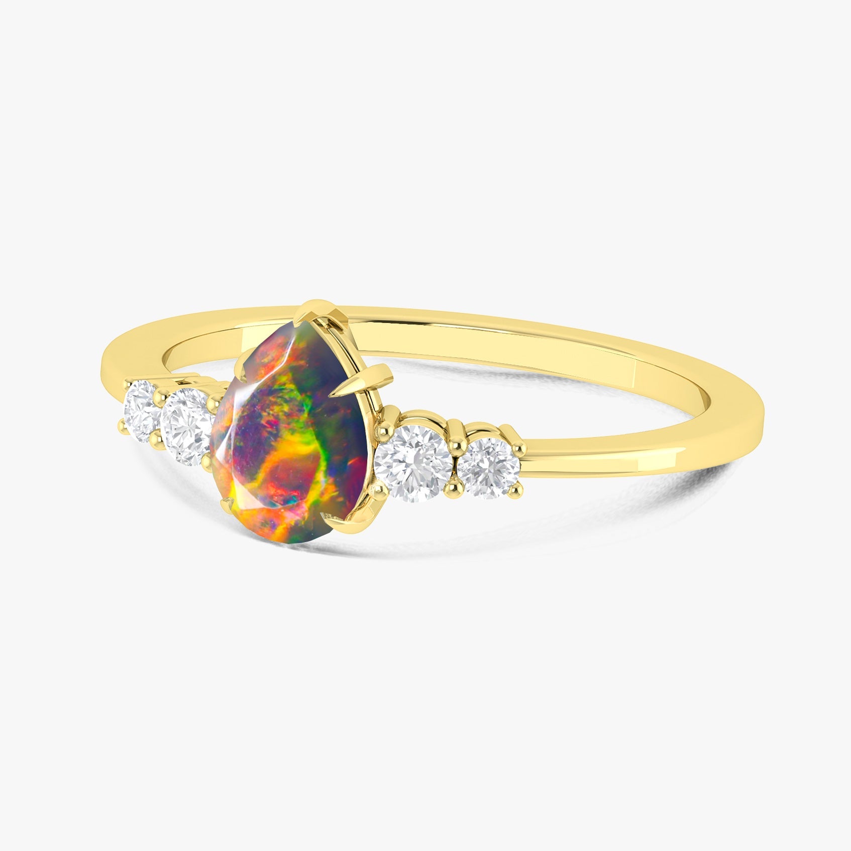 Pear Shape 7X5MM Natural Fire Black Opal Statement Ring - Goodstone Jewels