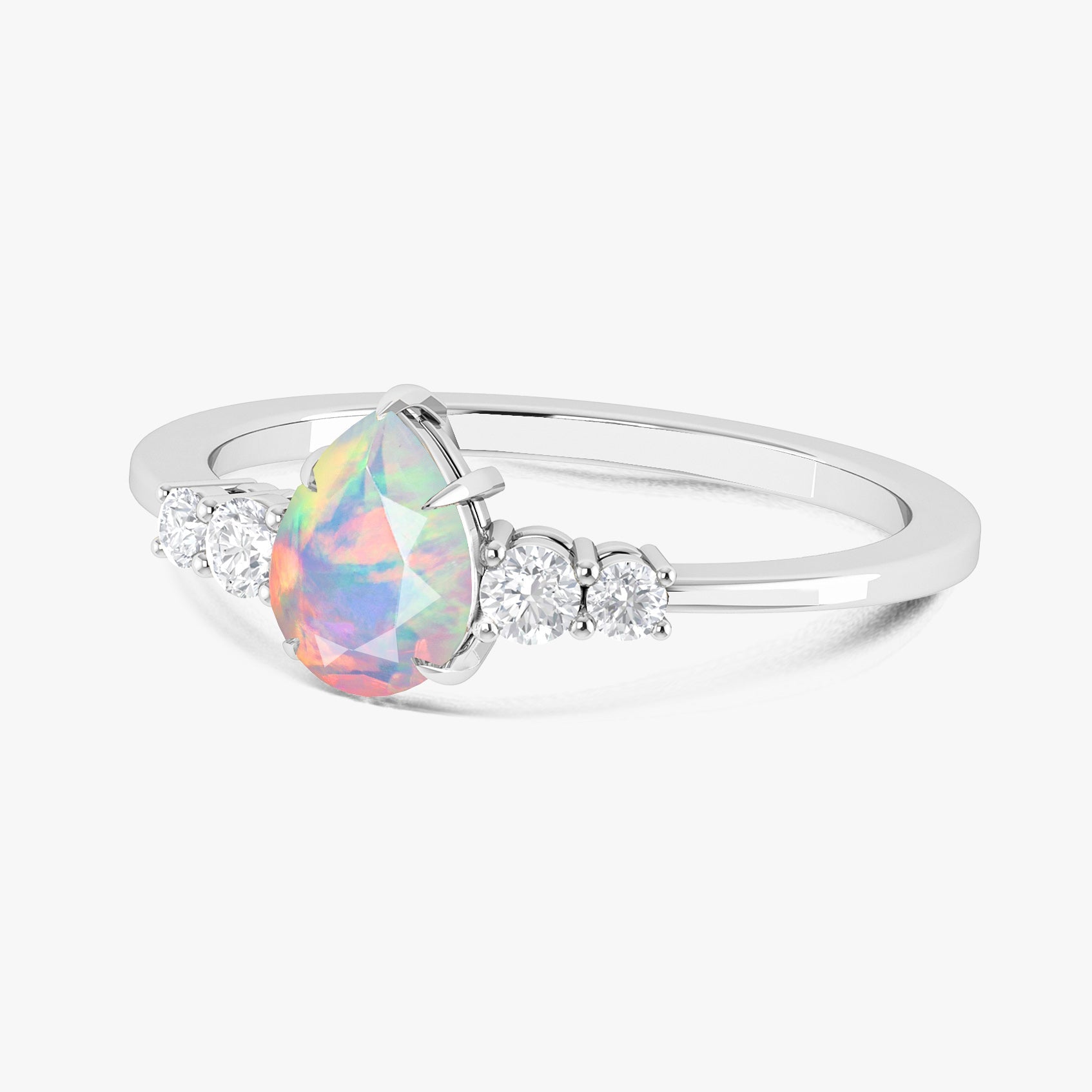 Pear Shape 7X5MM Natural Fire White Opal Statement Ring - Goodstone Jewels