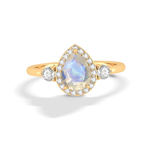 Pear Shape Faceted Natural Moonstone Halo Ring