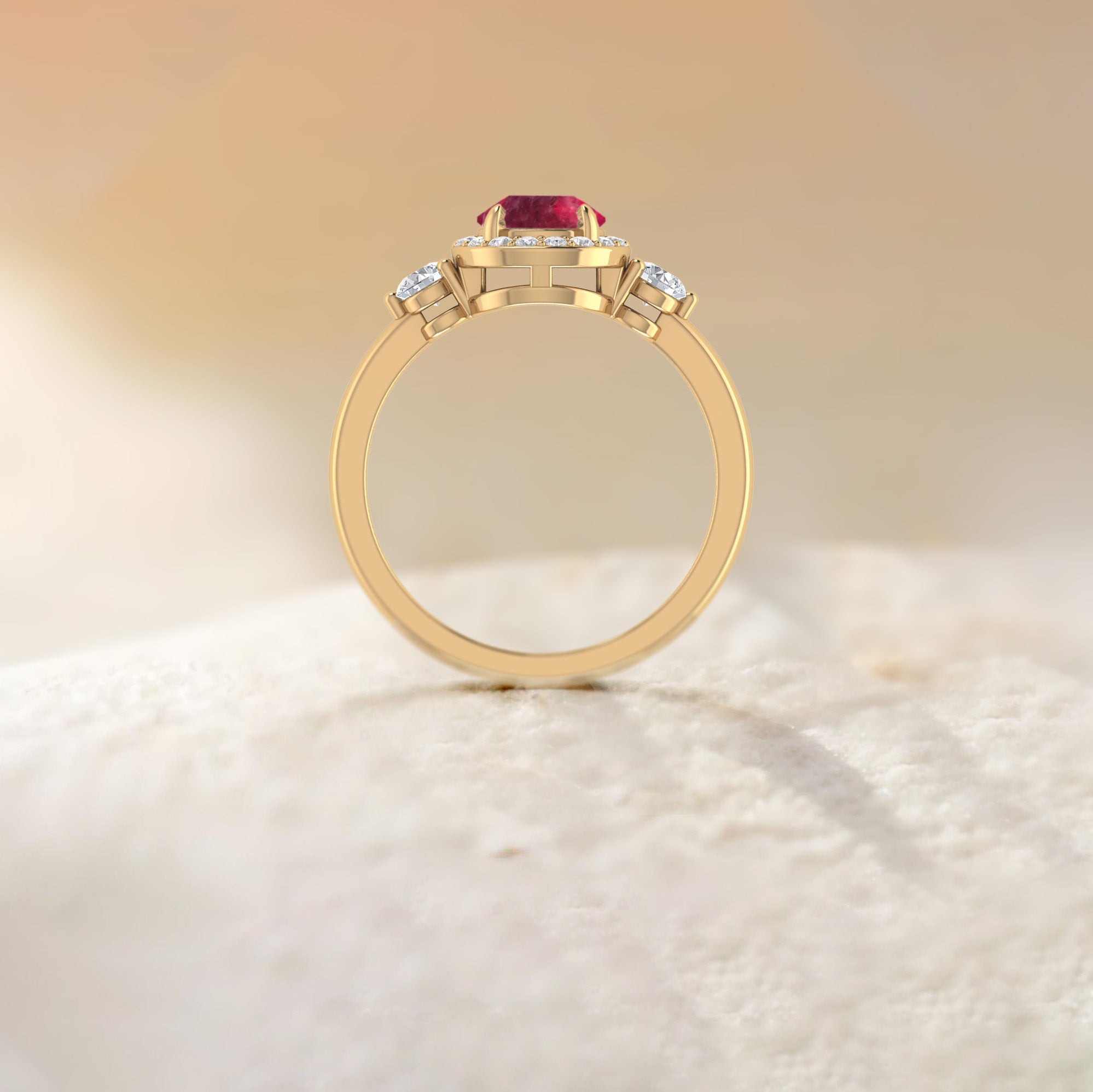 Pear Shape Faceted Natural Ruby Halo Ring - Goodstone Jewels