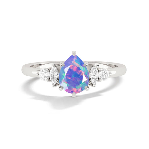 Pear Shape Lavender Opal Ring with Cubic Zironia