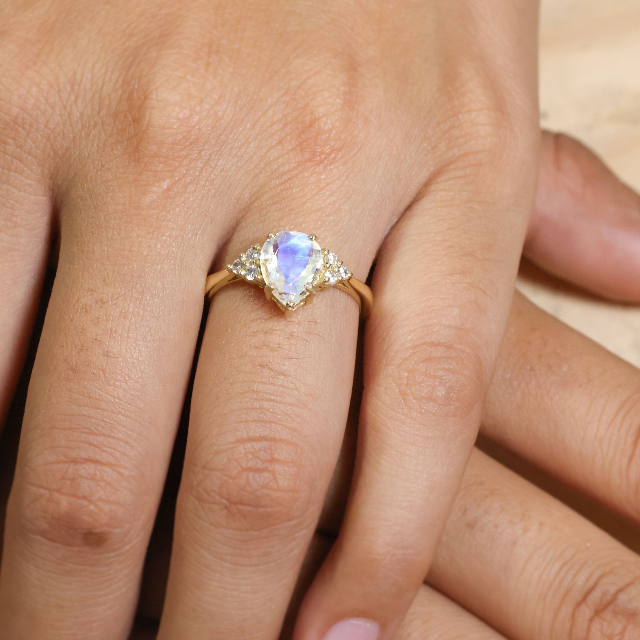 Pear Shape Moonstone with a beautiful small zircon ring - Goodstone Jewels
