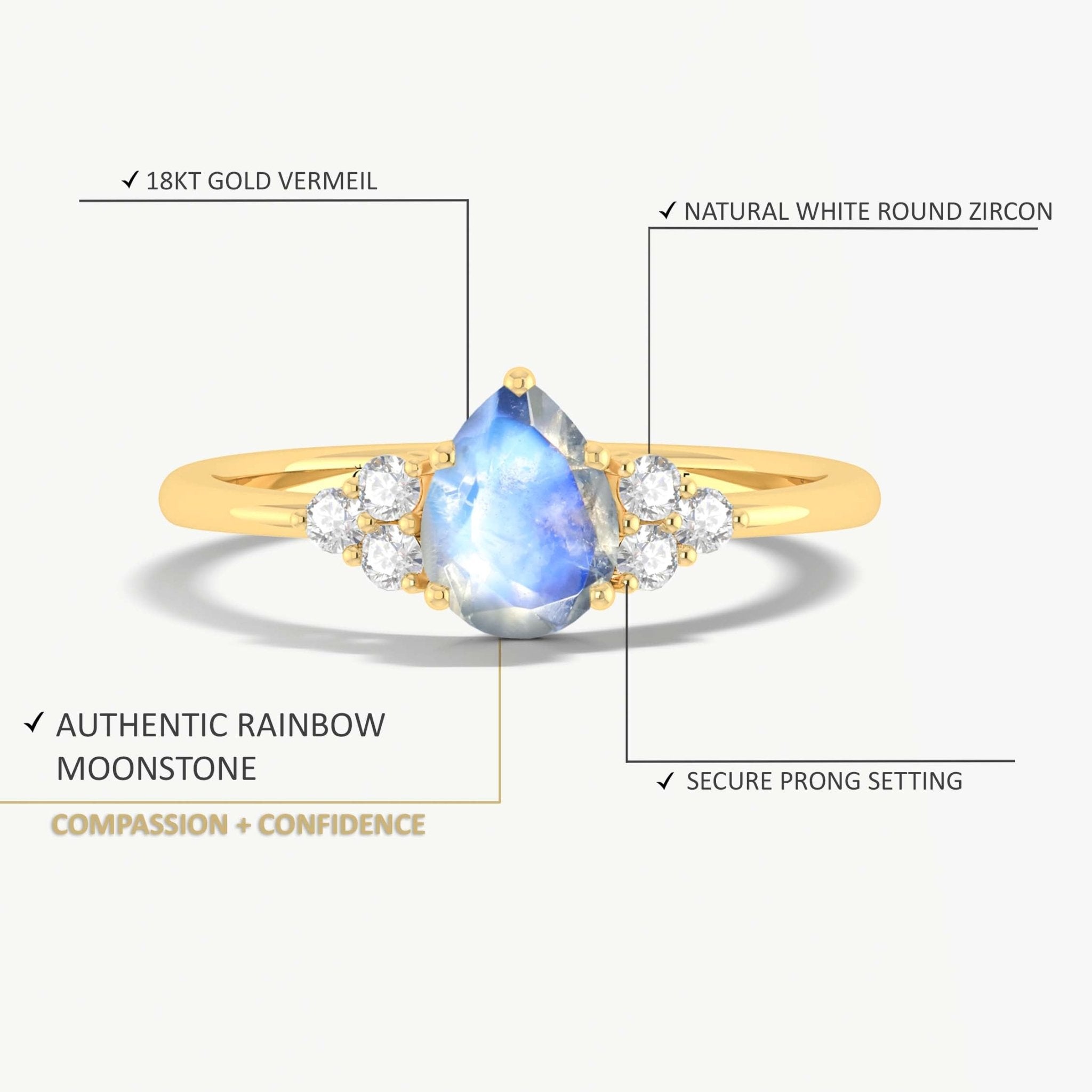 Pear Shape Moonstone with a beautiful small zircon ring - Goodstone Jewels
