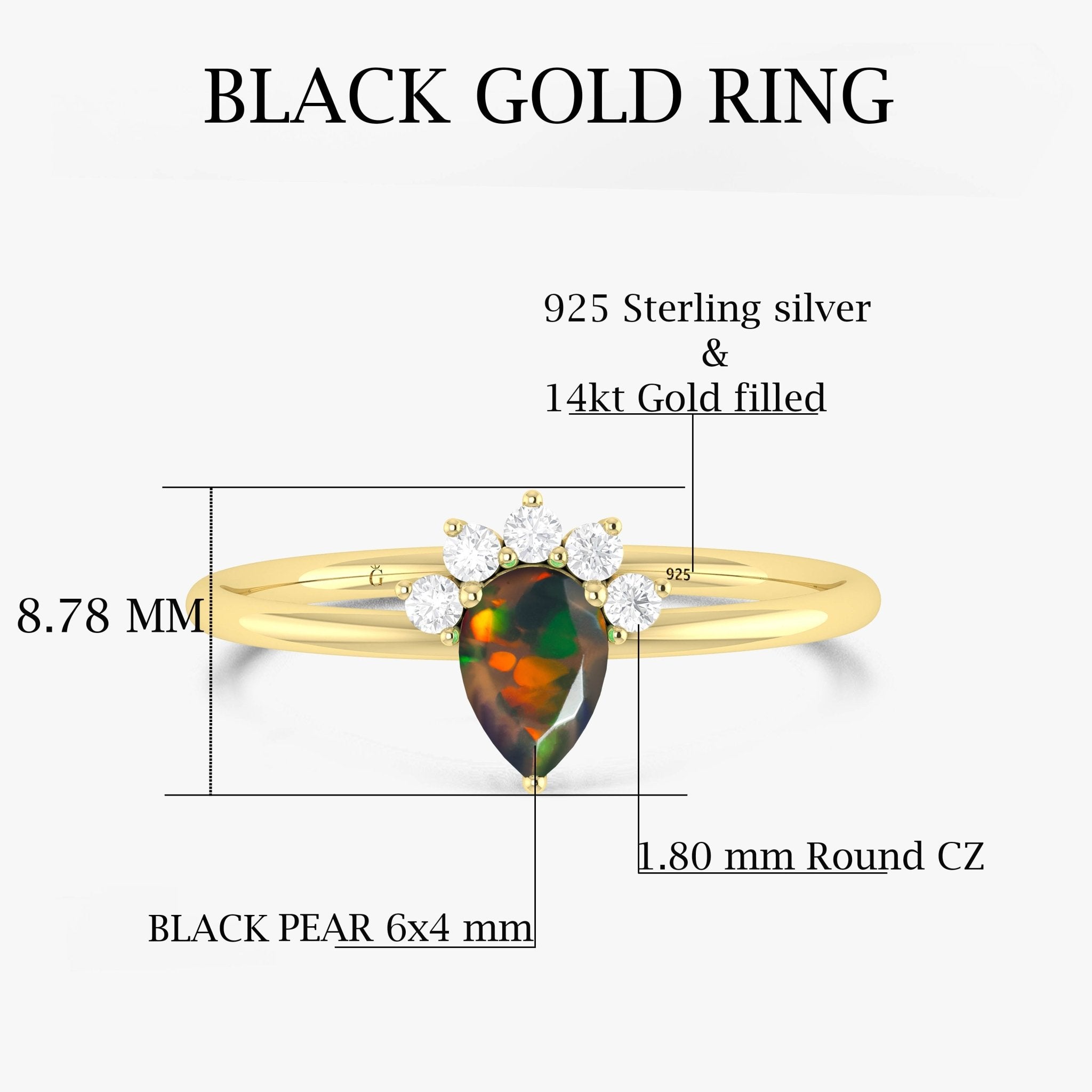Pear Shape Natural Black Opal and White Zircon Floral Ring - Goodstone Jewels
