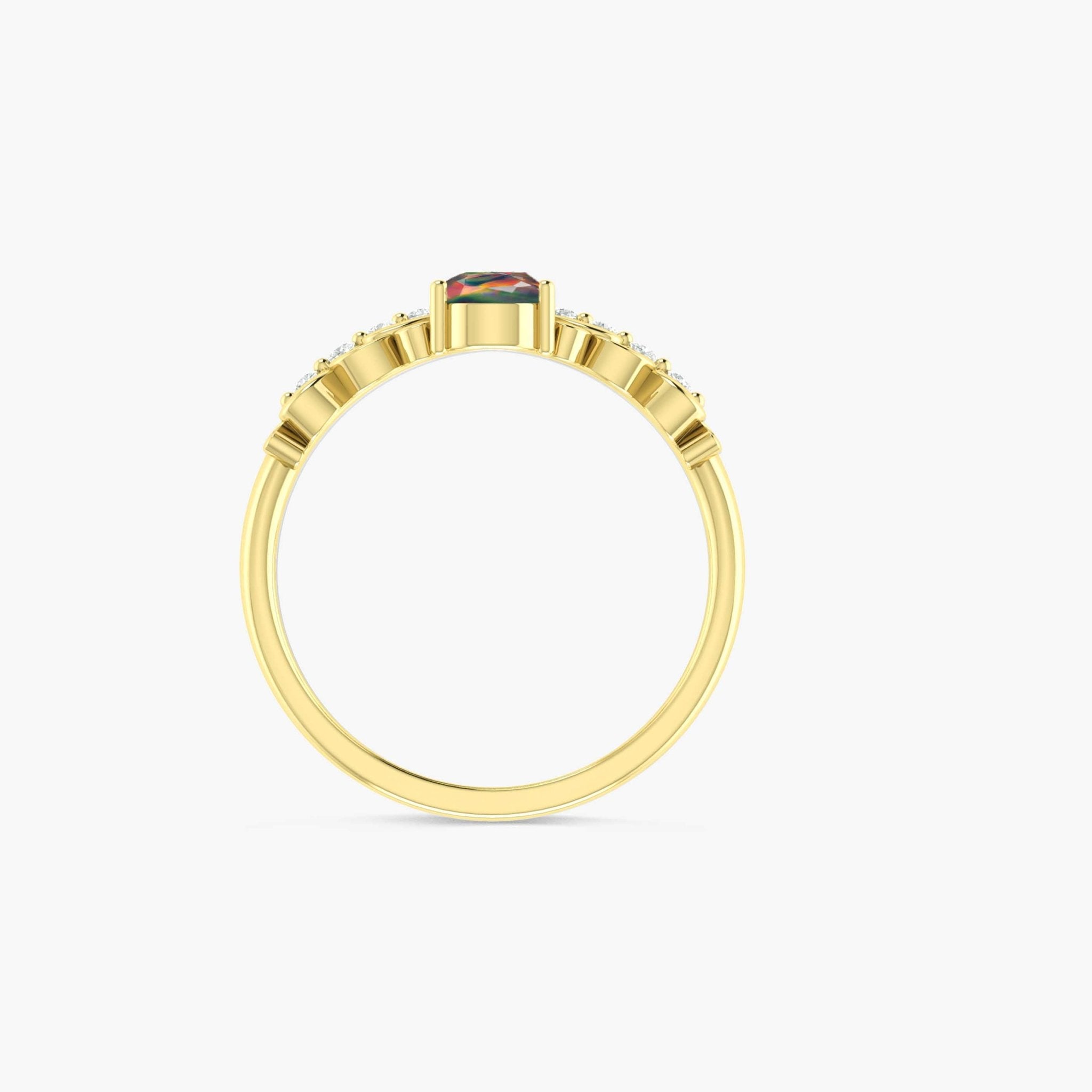 Pear Shape Natural Black Opal Crown Style Wishbone Ring - Goodstone Jewels
