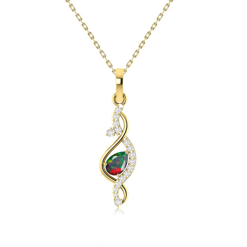 Pear Shape Natural Black Opal Designer Pendant Necklace