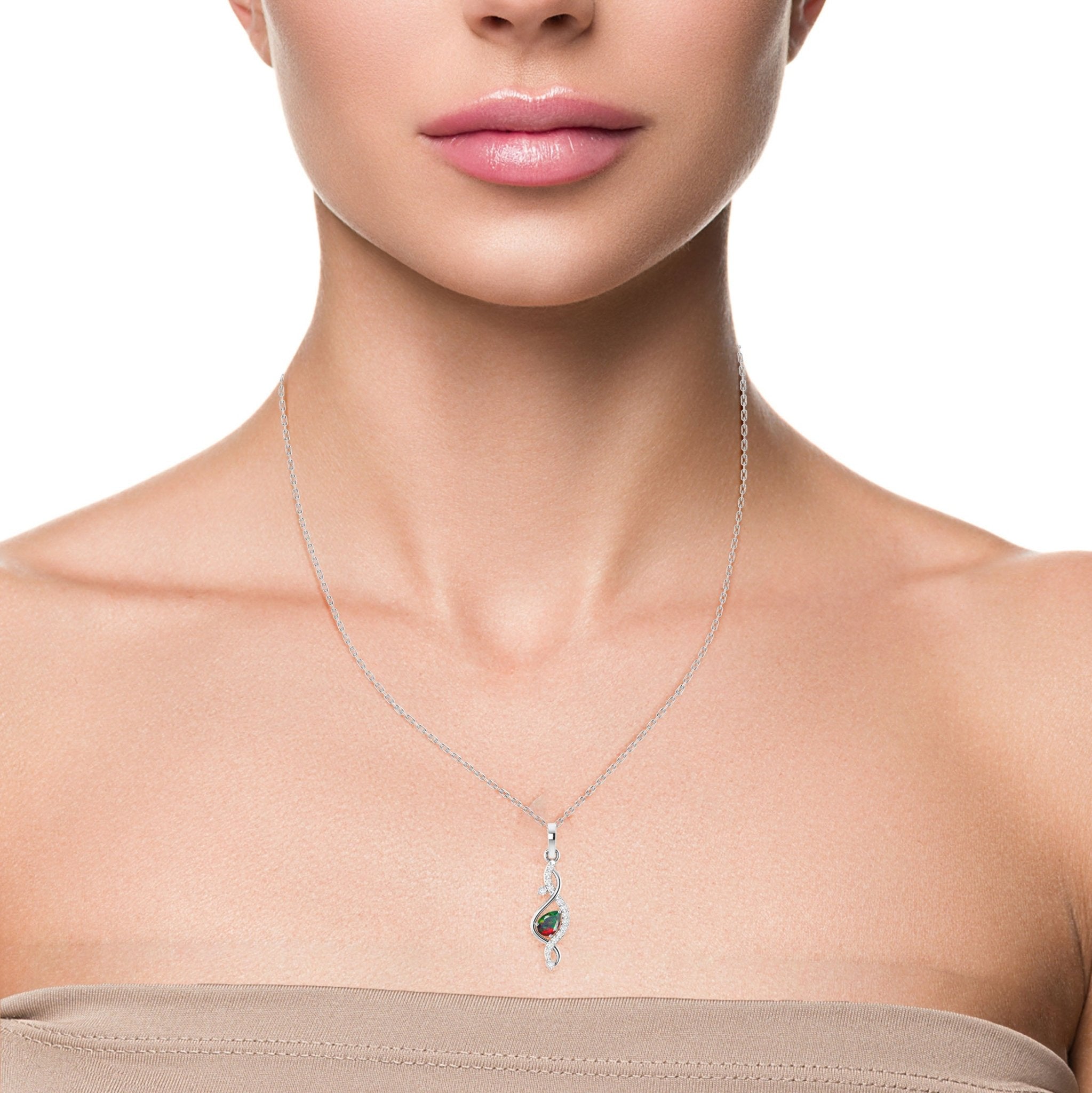 Pear Shape Natural Black Opal Designer Pendant Necklace - Goodstone Jewels