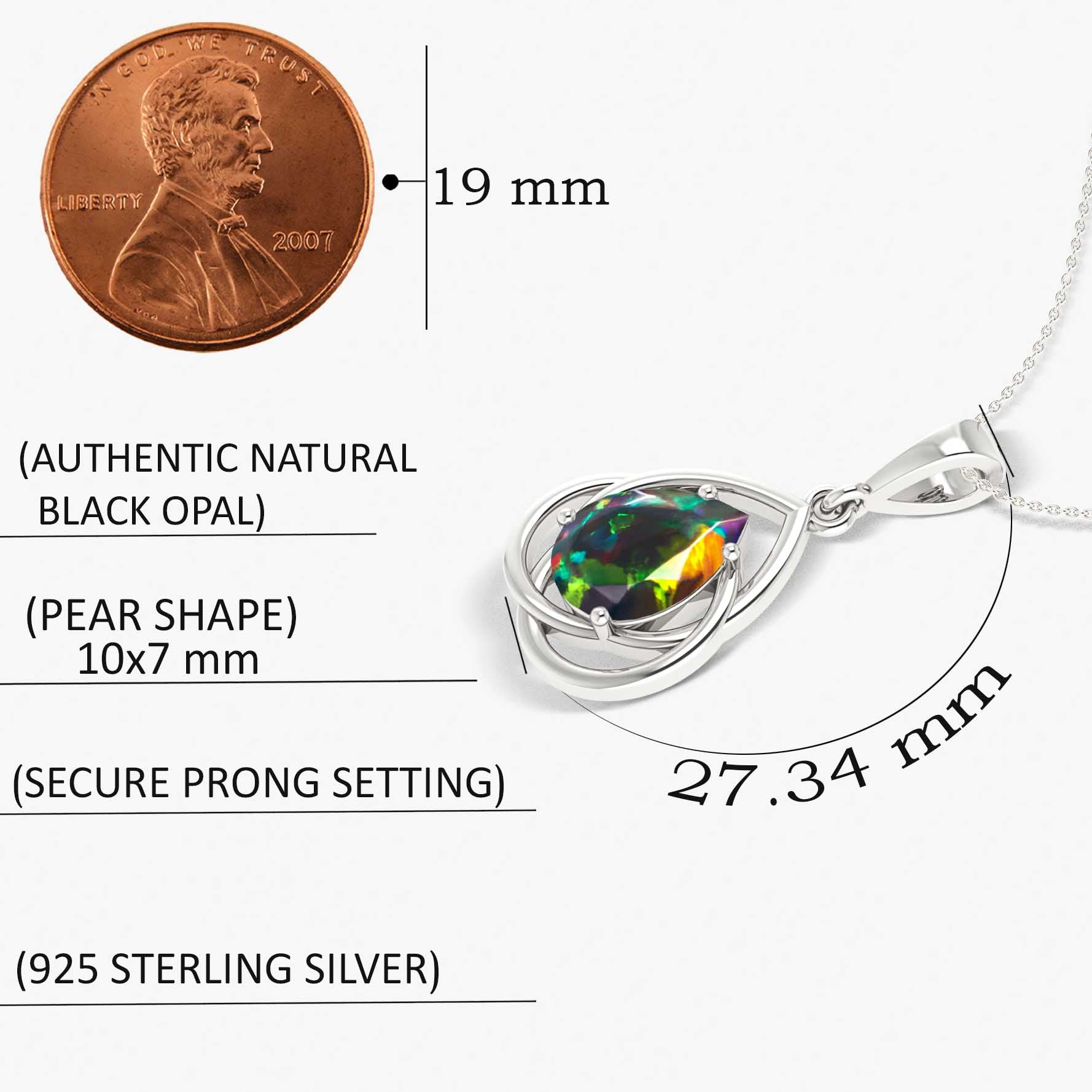 Pear Shape Natural Black Opal Solitaire Pendant Chain Necklace - Goodstone Jewels