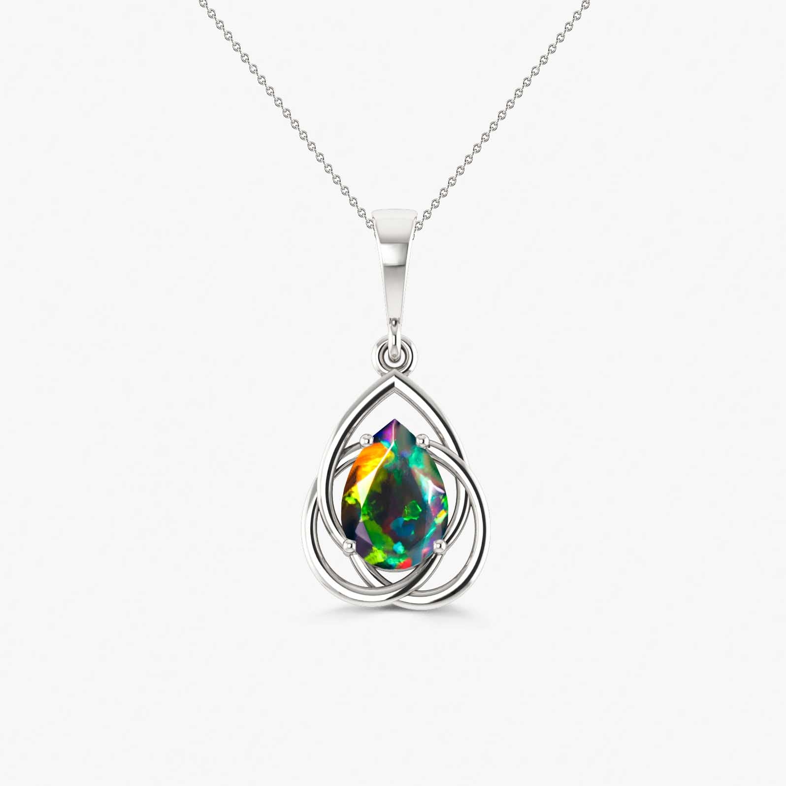 Pear Shape Natural Black Opal Solitaire Pendant Chain Necklace - Goodstone Jewels