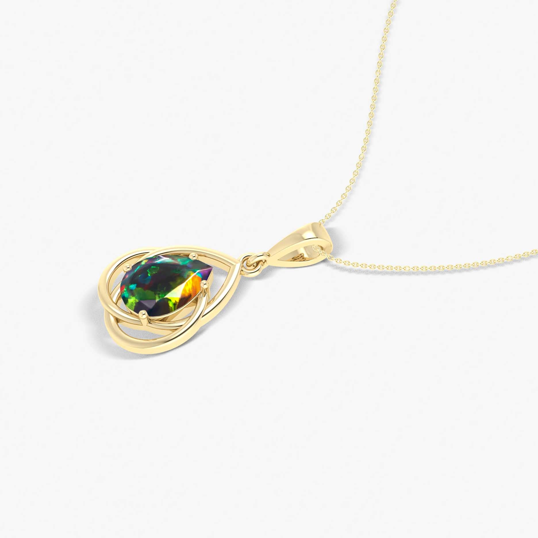 Pear Shape Natural Black Opal Solitaire Pendant Chain Necklace - Goodstone Jewels