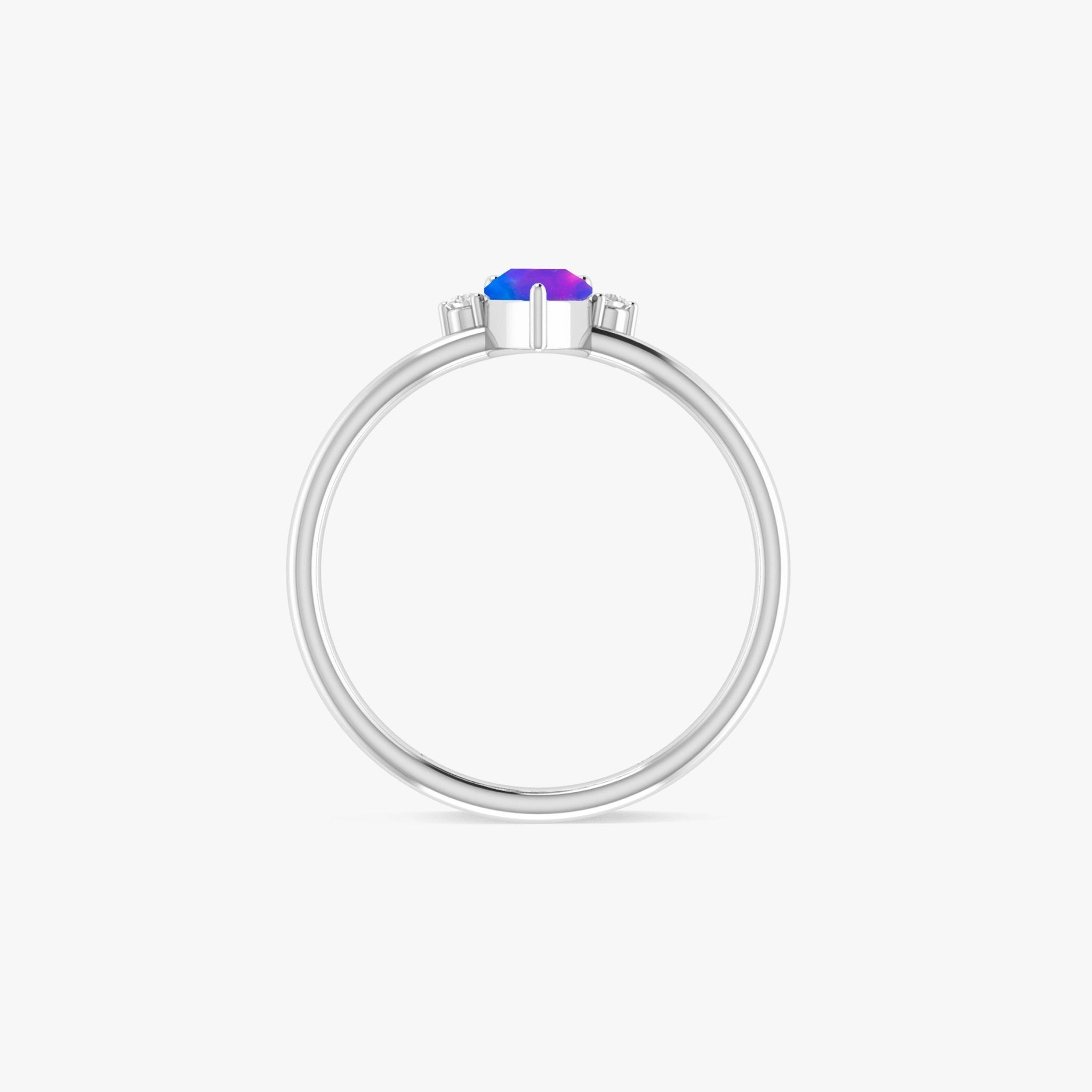 Pear Shape Natural Blue Opal and White Zircon Floral Ring - Goodstone Jewels
