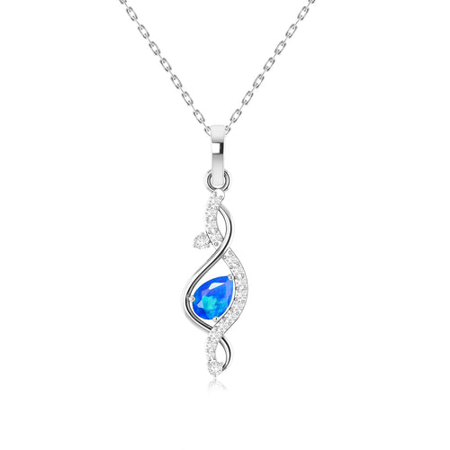 Pear Shape Natural Blue Opal Designer Pendant Necklace