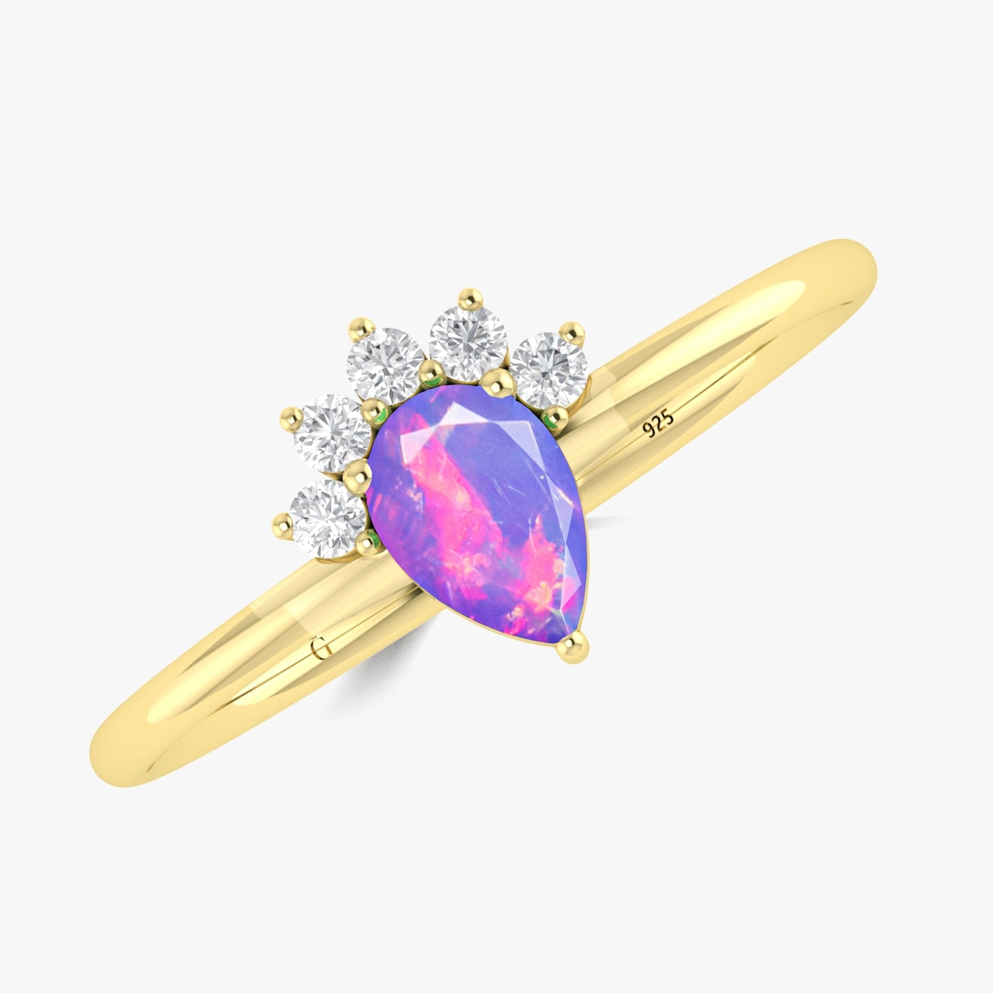 Pear Shape Natural Lavender Opal and White Zircon Floral Ring - Goodstone Jewels