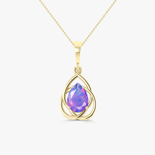 Pear Shape Natural Lavender Opal Solitaire Pendant Chain Necklace