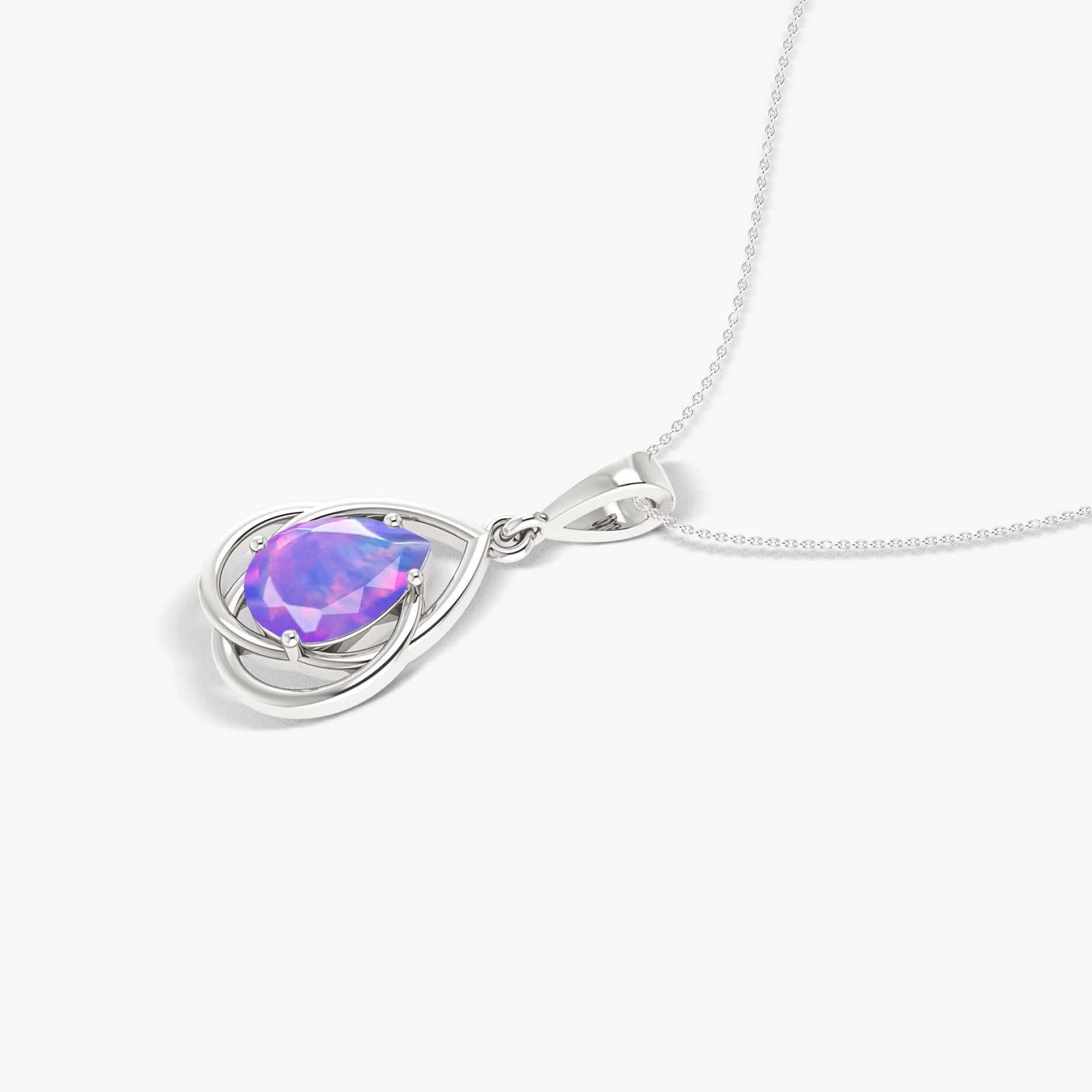 Pear Shape Natural Lavender Opal Solitaire Pendant Chain Necklace - Goodstone Jewels