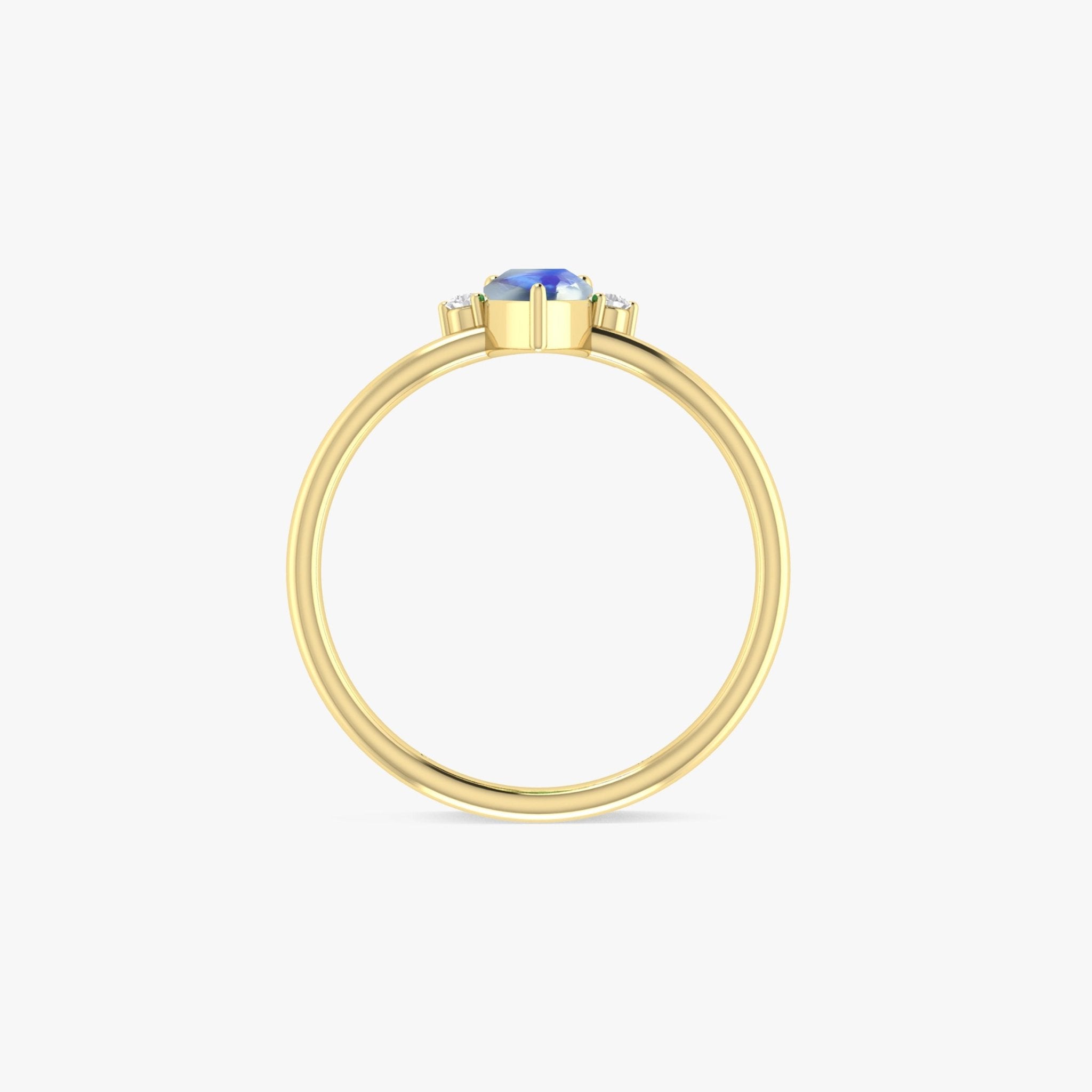 Pear Shape Natural Moonstone Opal and White Zircon Floral Ring - Goodstone Jewels
