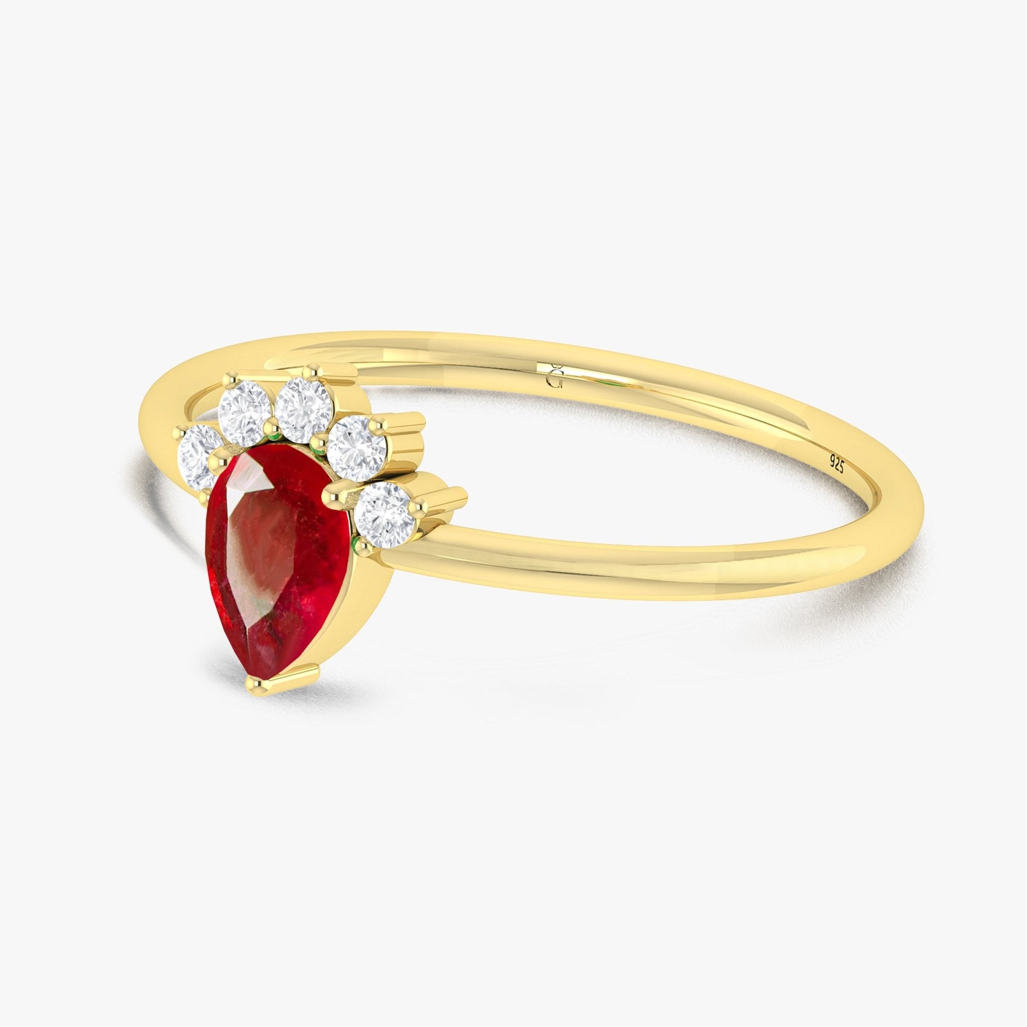 Pear Shape Natural Ruby and White Zircon Floral Ring - Goodstone Jewels