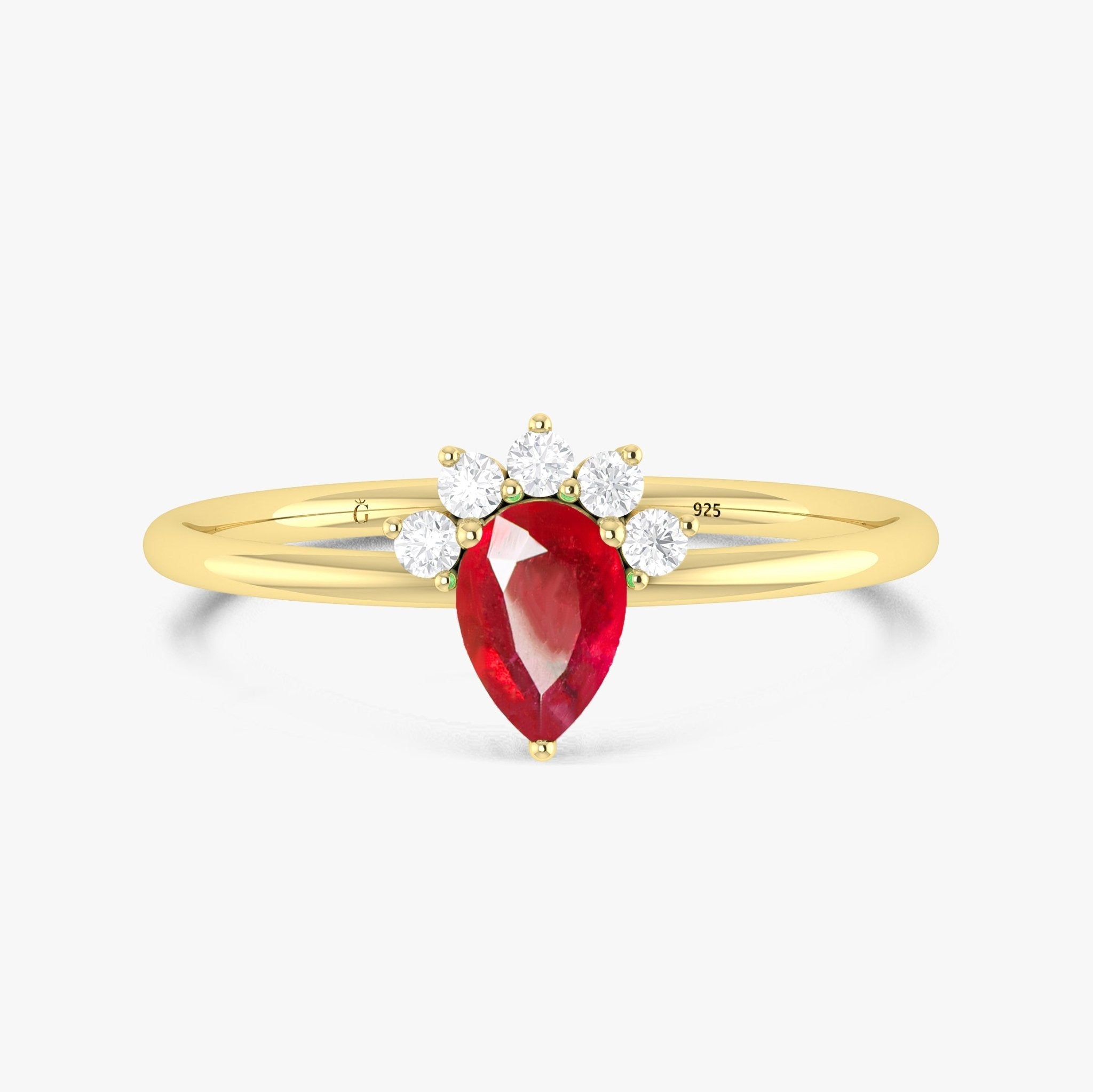 Pear Shape Natural Ruby and White Zircon Floral Ring - Goodstone Jewels