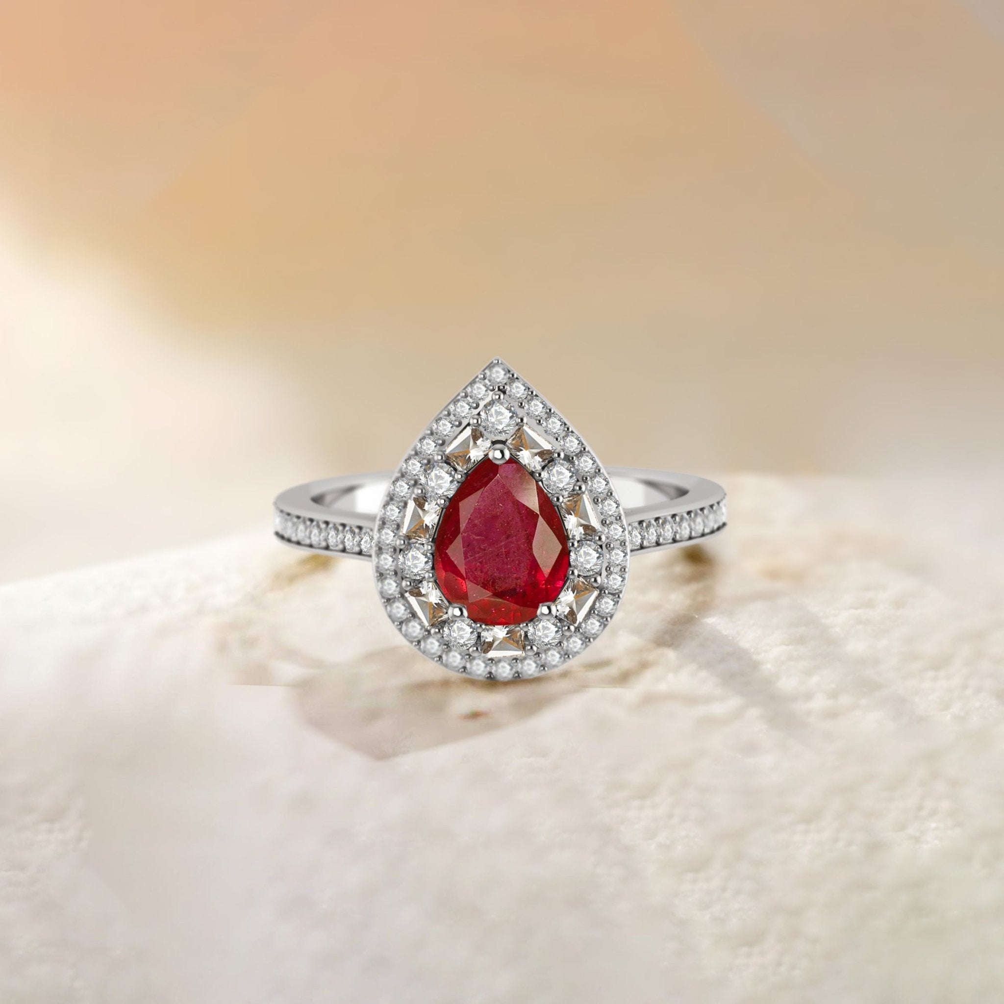 Pear Shape Natural Ruby Statement Halo Ring - Goodstone Jewels