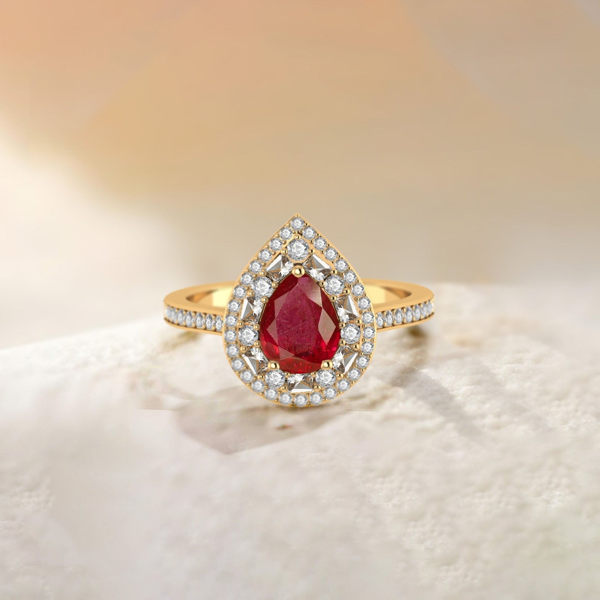 Pear Shape Natural Ruby Statement Halo Ring - Goodstone Jewels