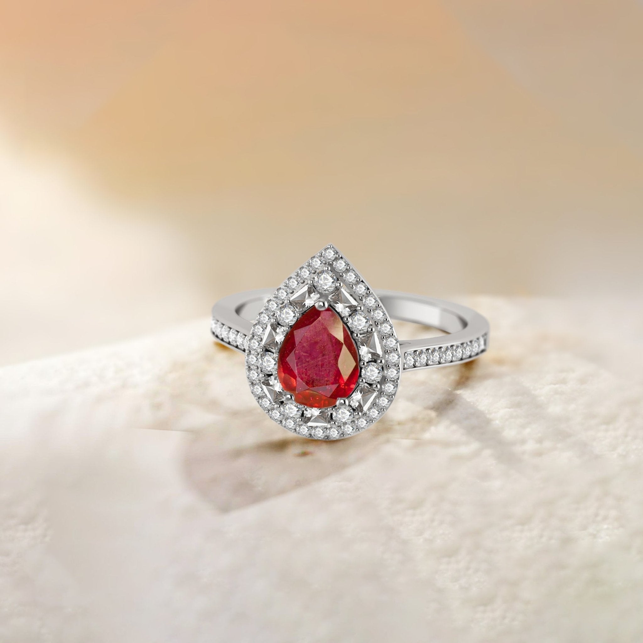 Pear Shape Natural Ruby Statement Halo Ring - Goodstone Jewels
