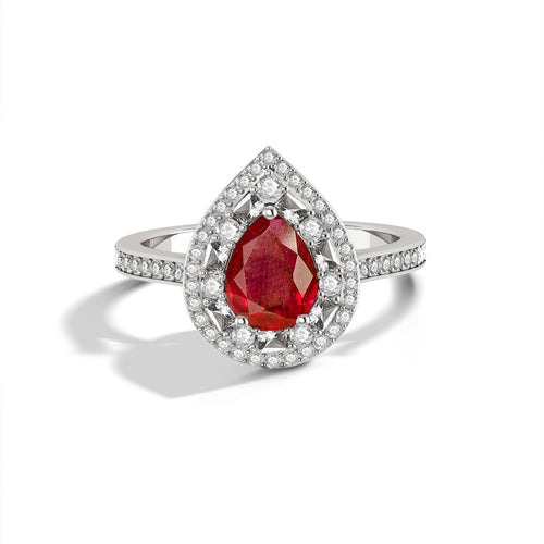 Pear Shape Natural Ruby Statement Halo Ring