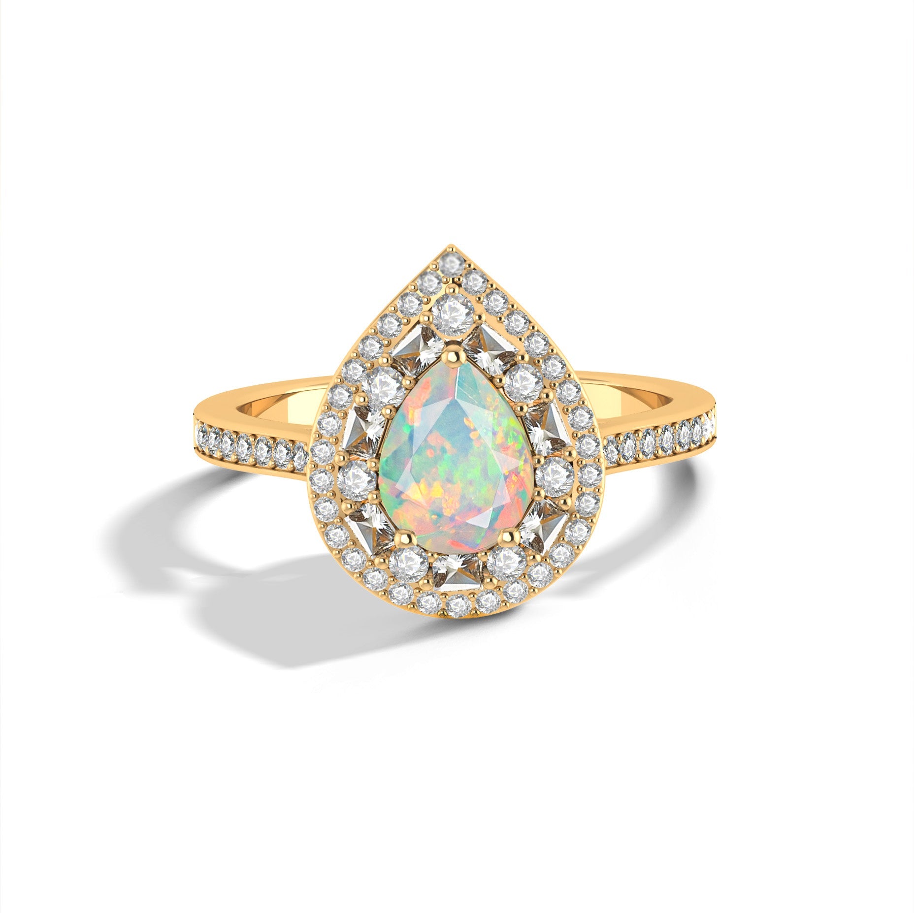 Pear Shape Natural White Opal Statement Halo Ring - Goodstone Jewels