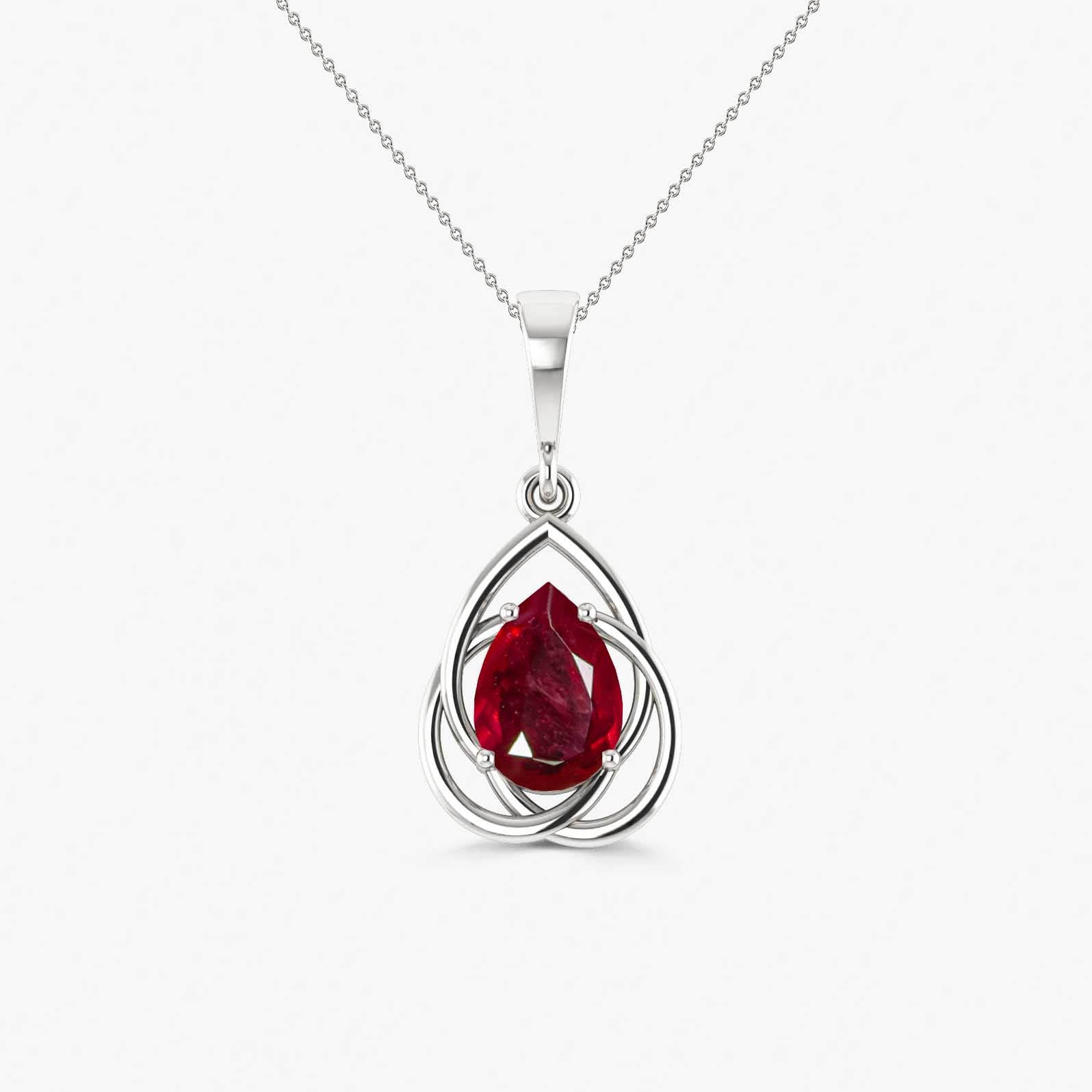 Pear Shape Ruby Solitaire Pendant Chain Necklace - Goodstone Jewels