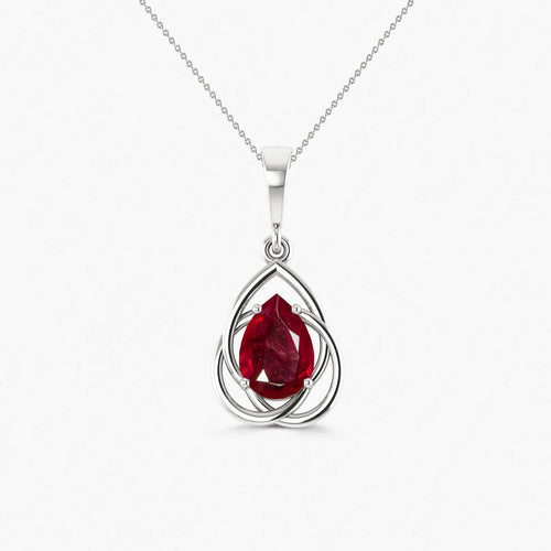 Pear Shape Ruby Solitaire Pendant Chain Necklace