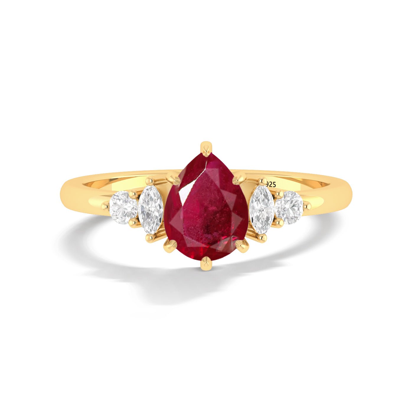 Pear Shape Ruby Solitaire Ring with Cubic Zironia - Goodstone Jewels
