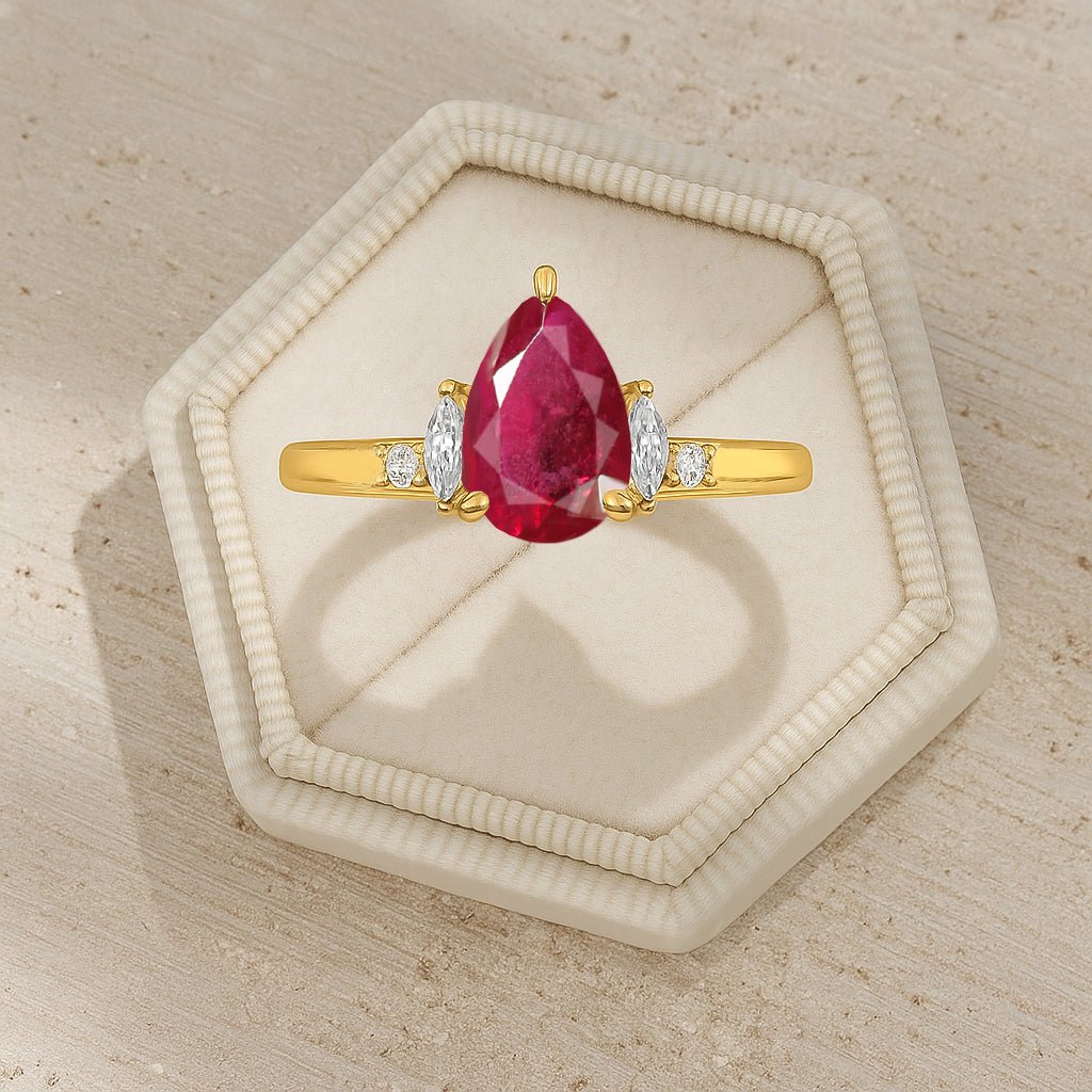 Pear Shape Ruby Solitaire Ring with Cubic Zironia - Goodstone Jewels