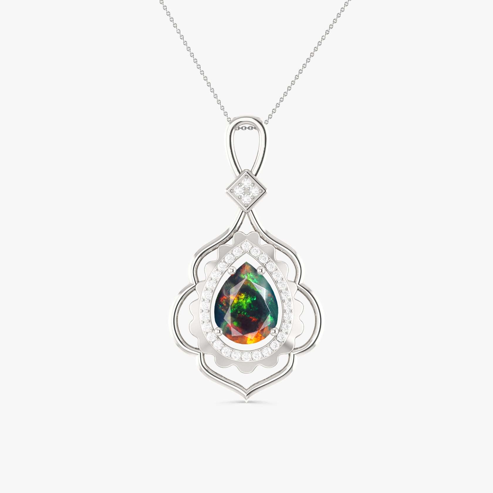 Pear Stone Natural Black Opal Charm Pendant Necklace - Goodstone Jewels