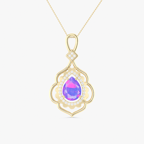 Pear Stone Natural Lavender Opal Charm Halo Pendant Necklace