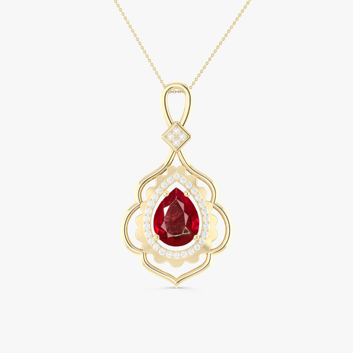 Pear Stone Natural Ruby Charm Halo Pendant Necklace