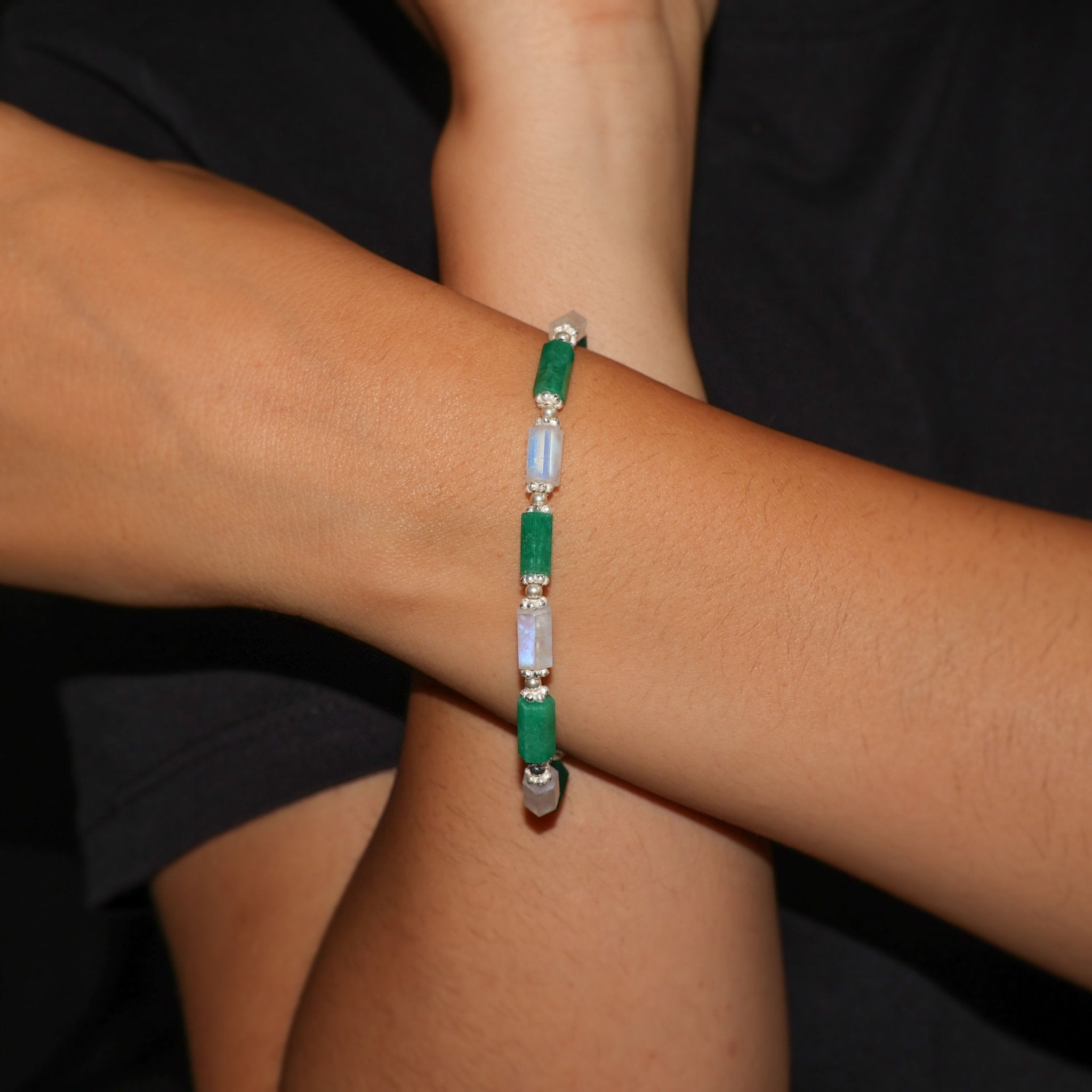 PENCIL HEXAGON Natural Emerald & Moonstone Bracelet - Goodstone Jewels