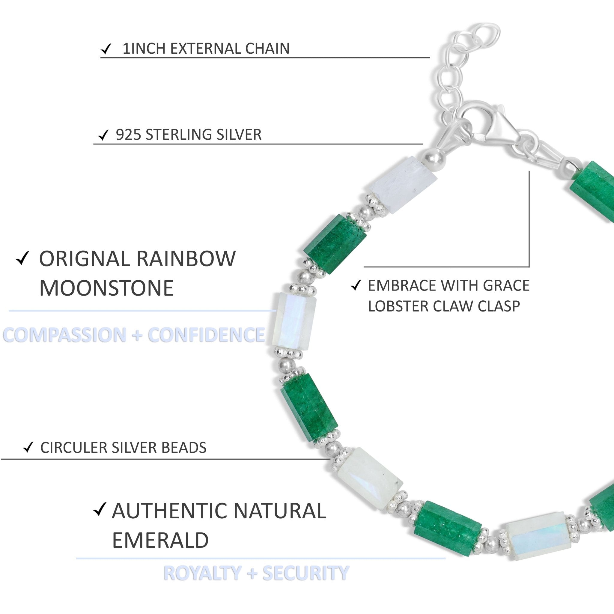 PENCIL HEXAGON Natural Emerald & Moonstone Bracelet - Goodstone Jewels