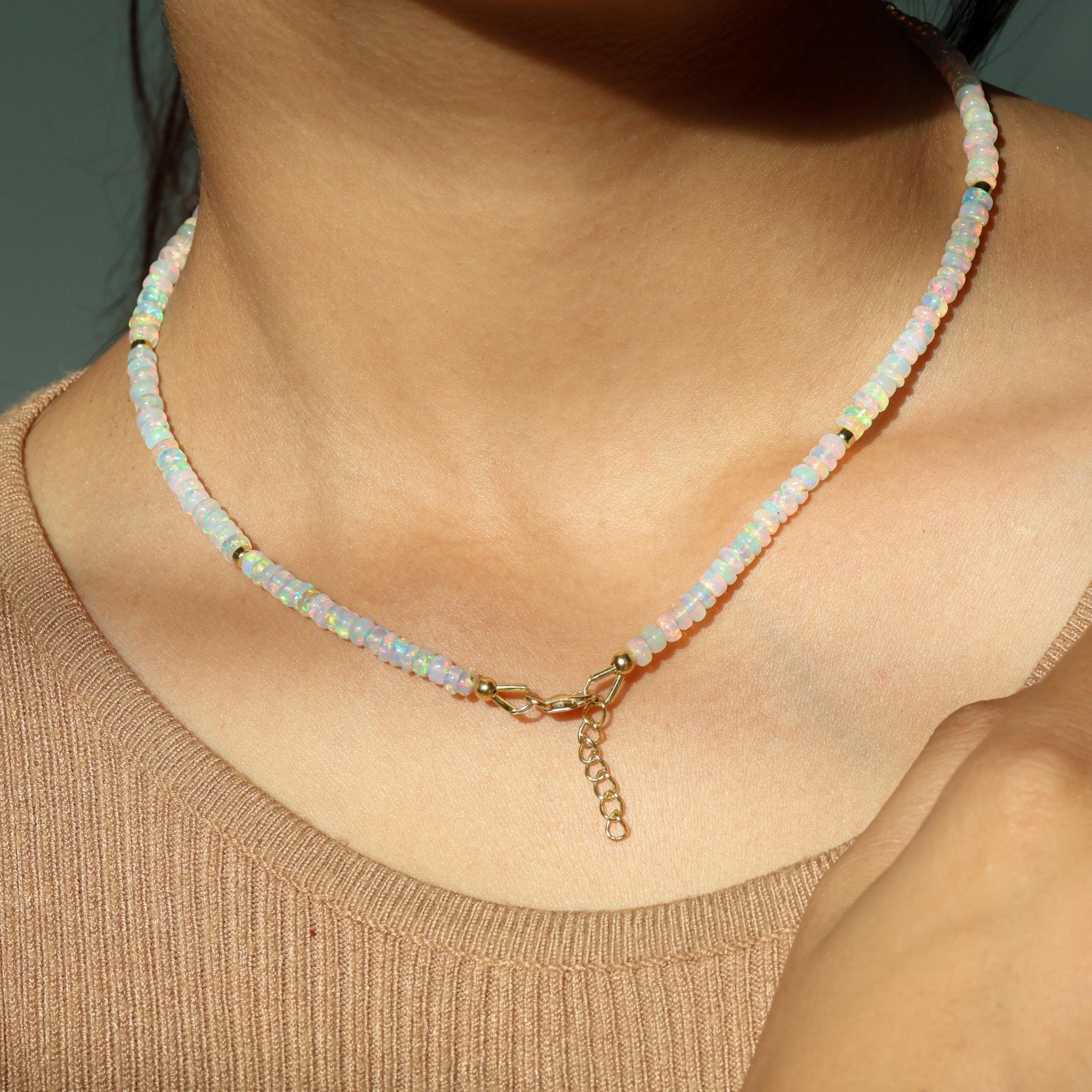 Plain Beads With Separator Beaded Necklace Natural White Opal - Goodstone Jewels