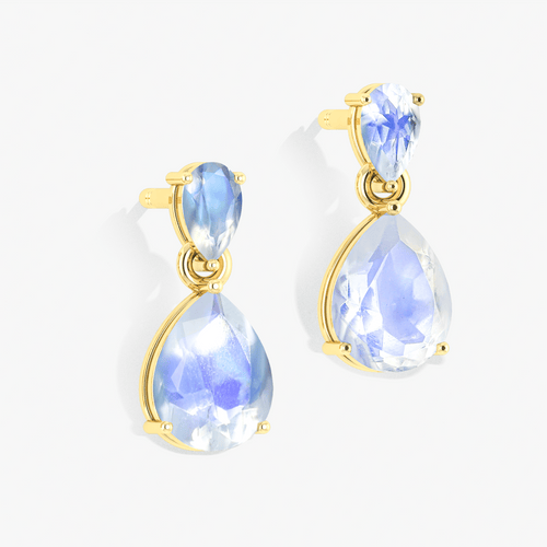 Rainbow Dual Moonstone Pear Drop Stud Earrings