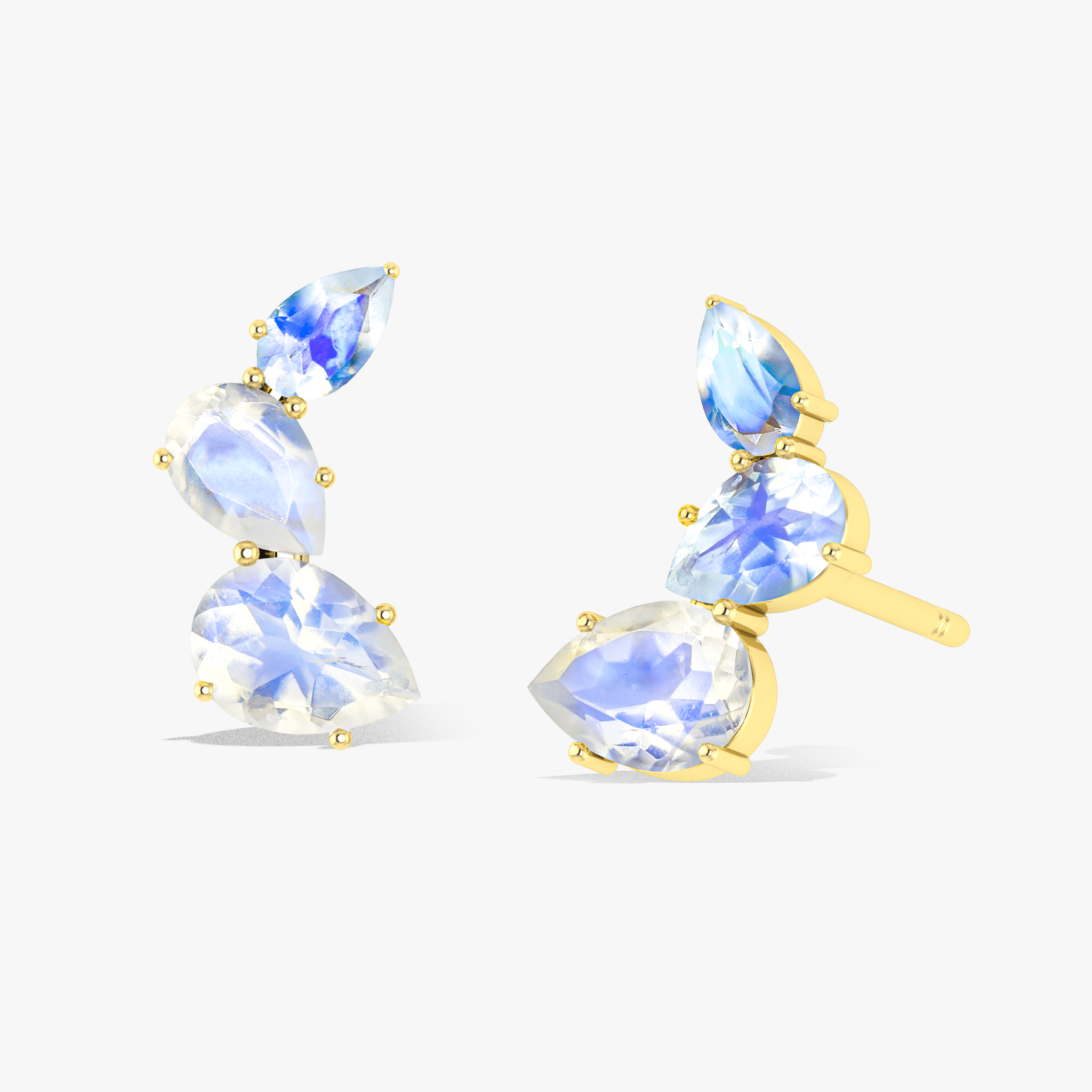 Rainbow Moonstone Pear Horn Style Stud Earrings - Goodstone Jewels