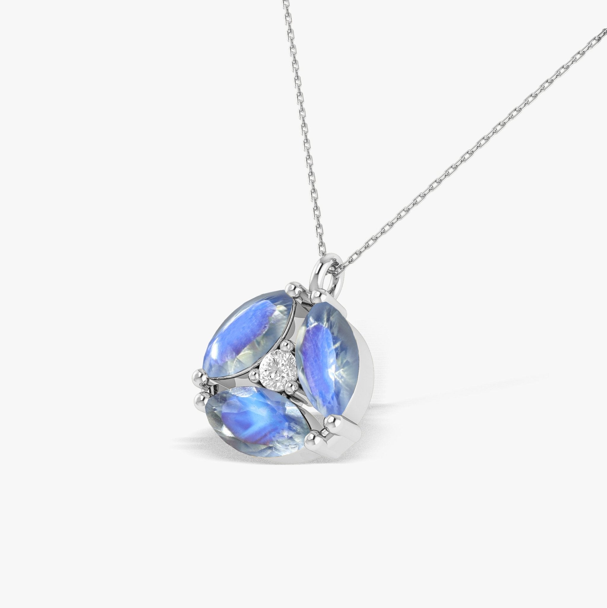 Rainbow Moonstone Three Stone Round Pendant - Goodstone Jewels