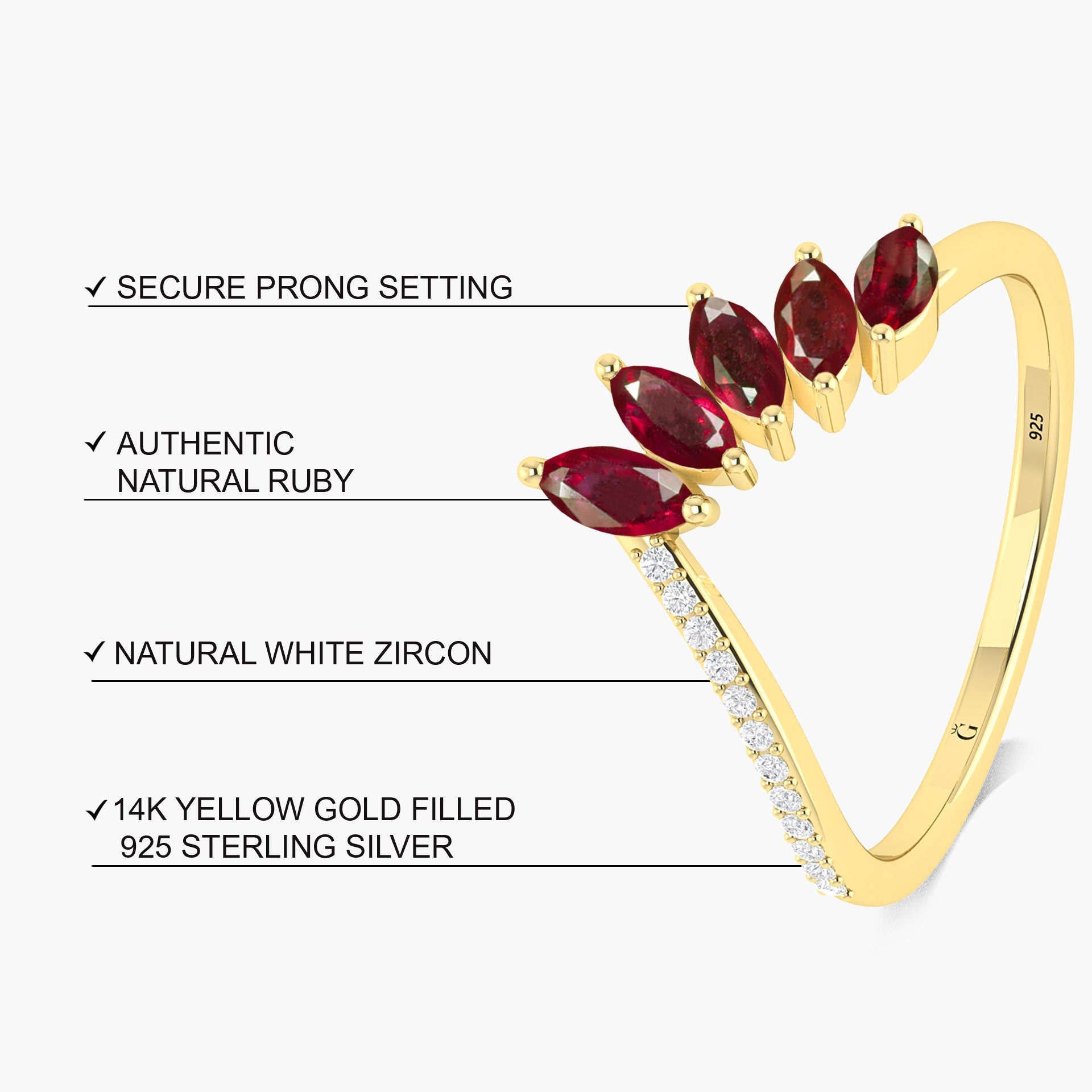 Red Ruby 4 Marquise shape stone with Beautiful zircon ring - Goodstone Jewels